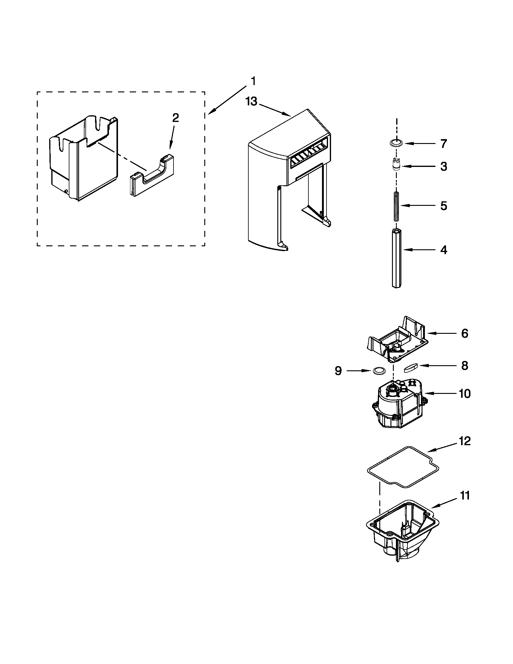 Ikea ISC23CNEXW01 motor and ice container parts diagram