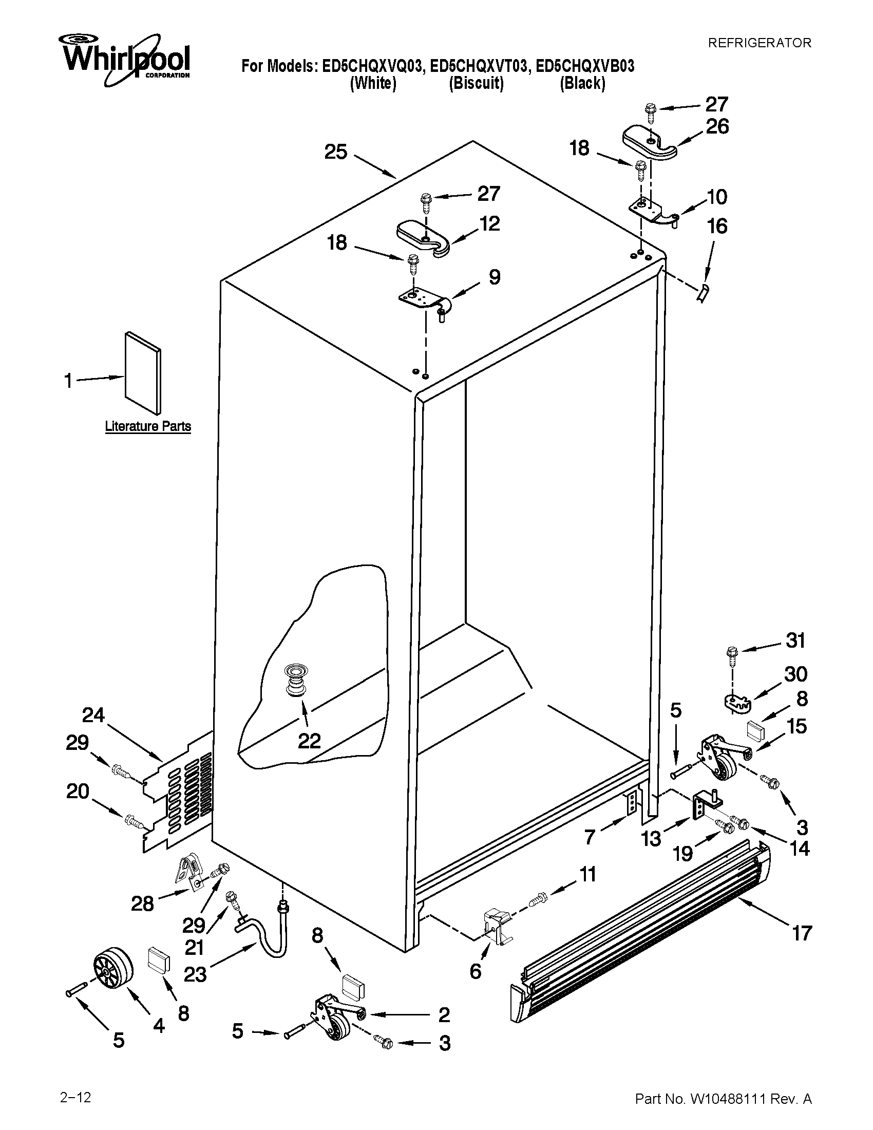 Whirlpool ED5CHQXVB03 cabinet parts diagram