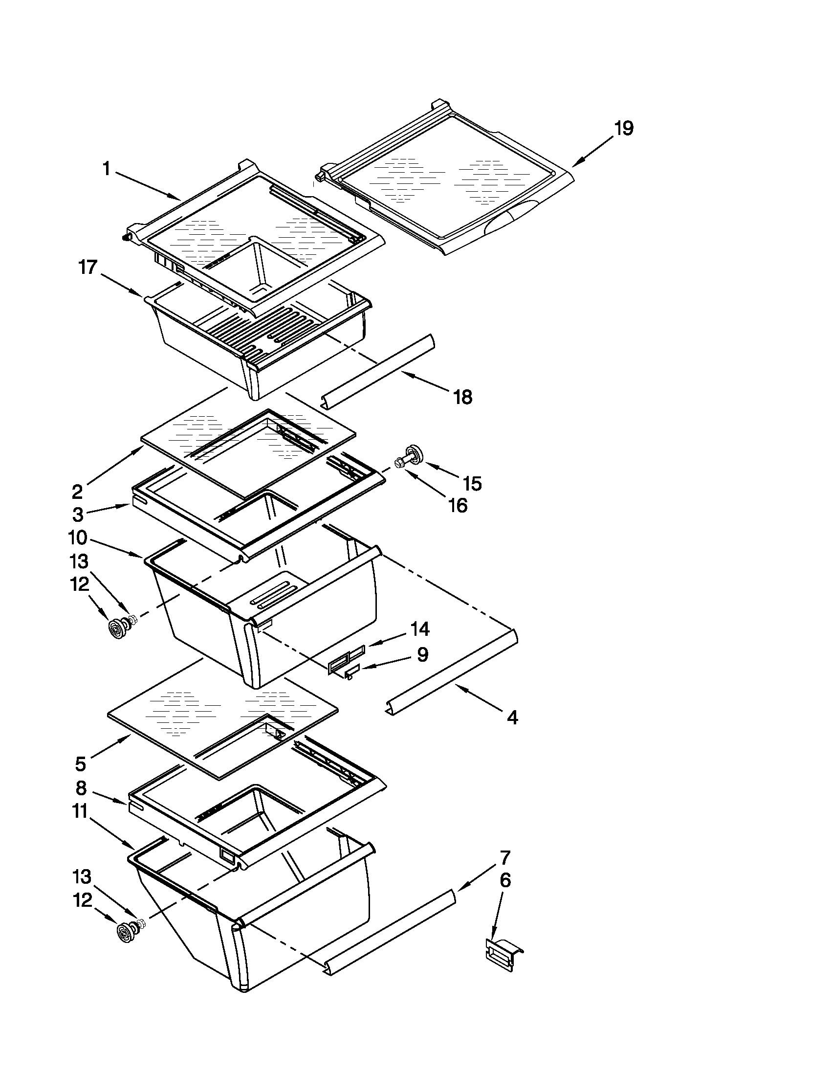 Whirlpool ED5CHQXVB03 refrigerator shelf parts diagram