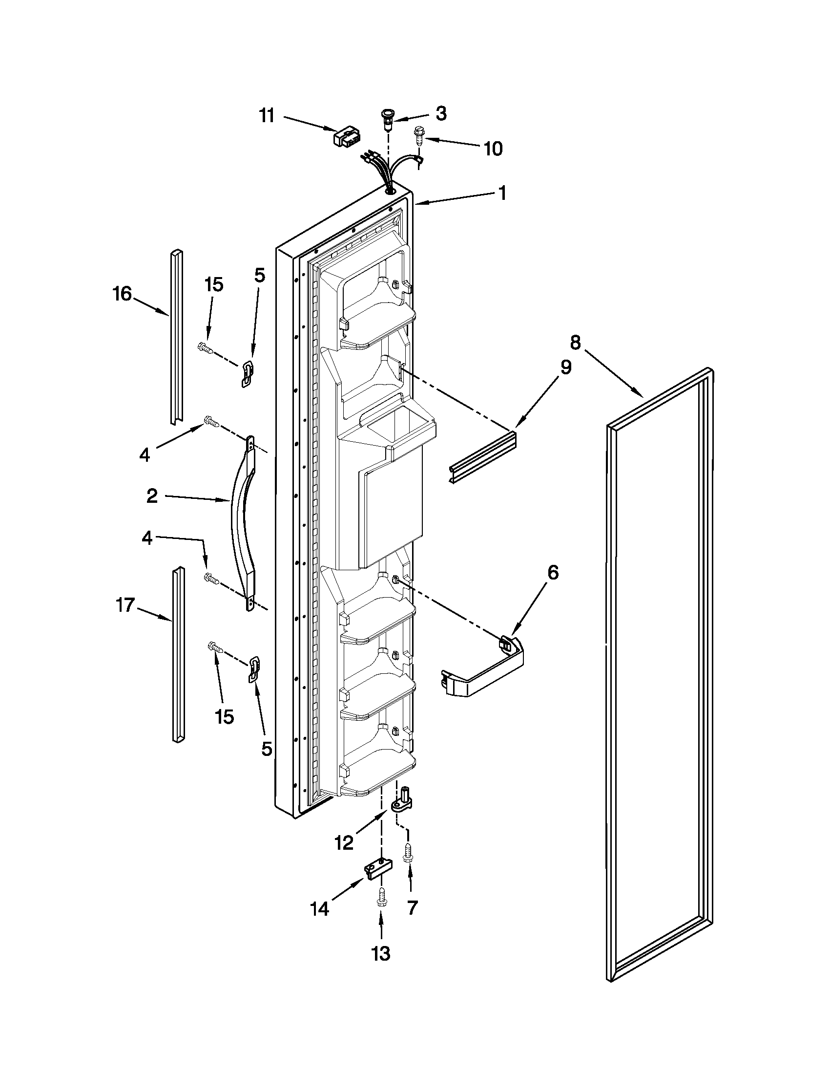 Whirlpool ED5CHQXVB03 freezer door parts diagram