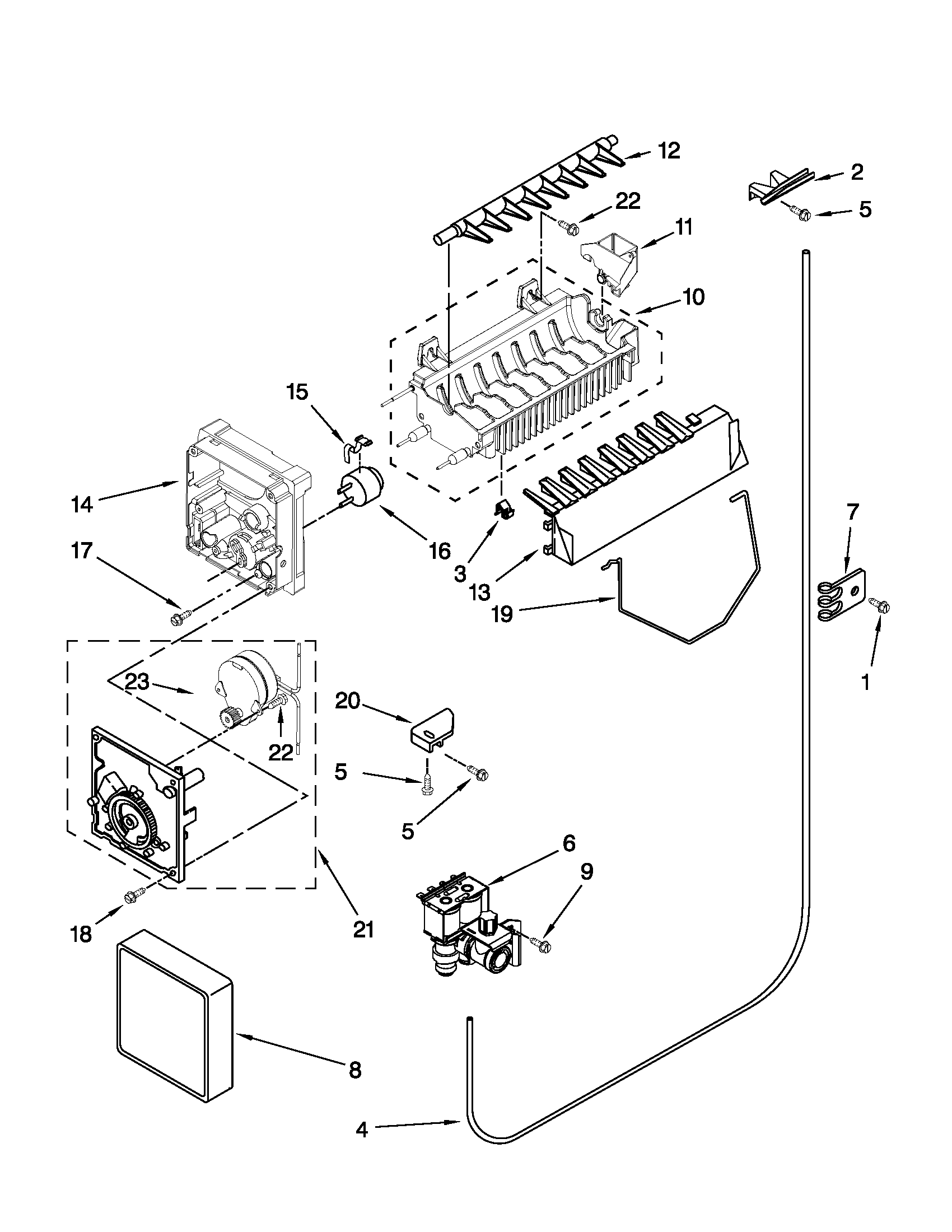 Whirlpool ED5CHQXVB03 icemaker parts diagram