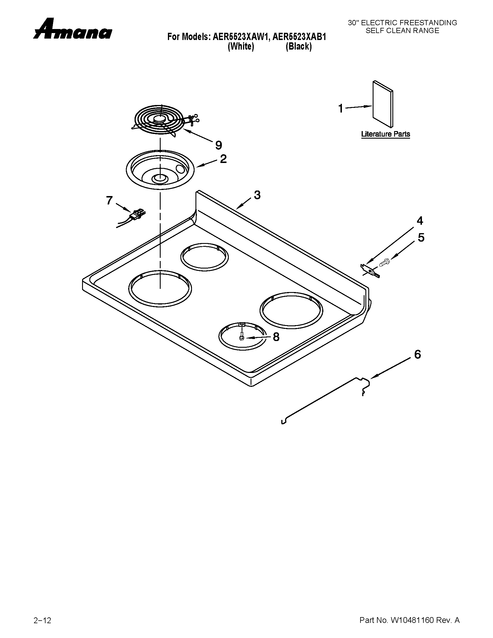 Amana AER5523XAB1 cooktop parts diagram