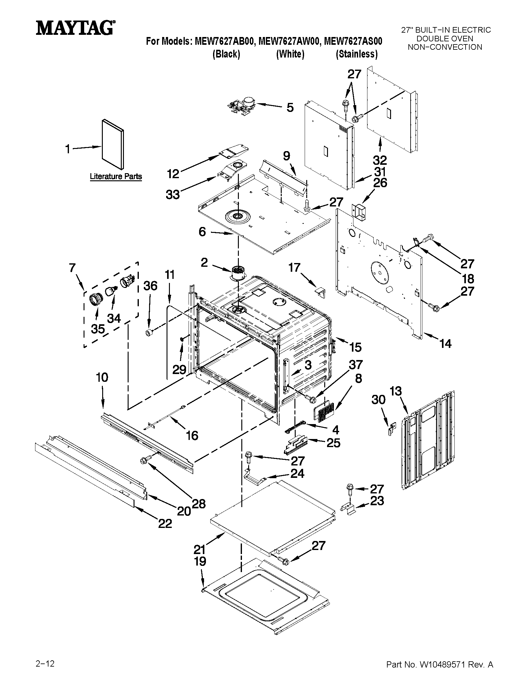 Maytag MEW7627AW00 lower oven parts diagram