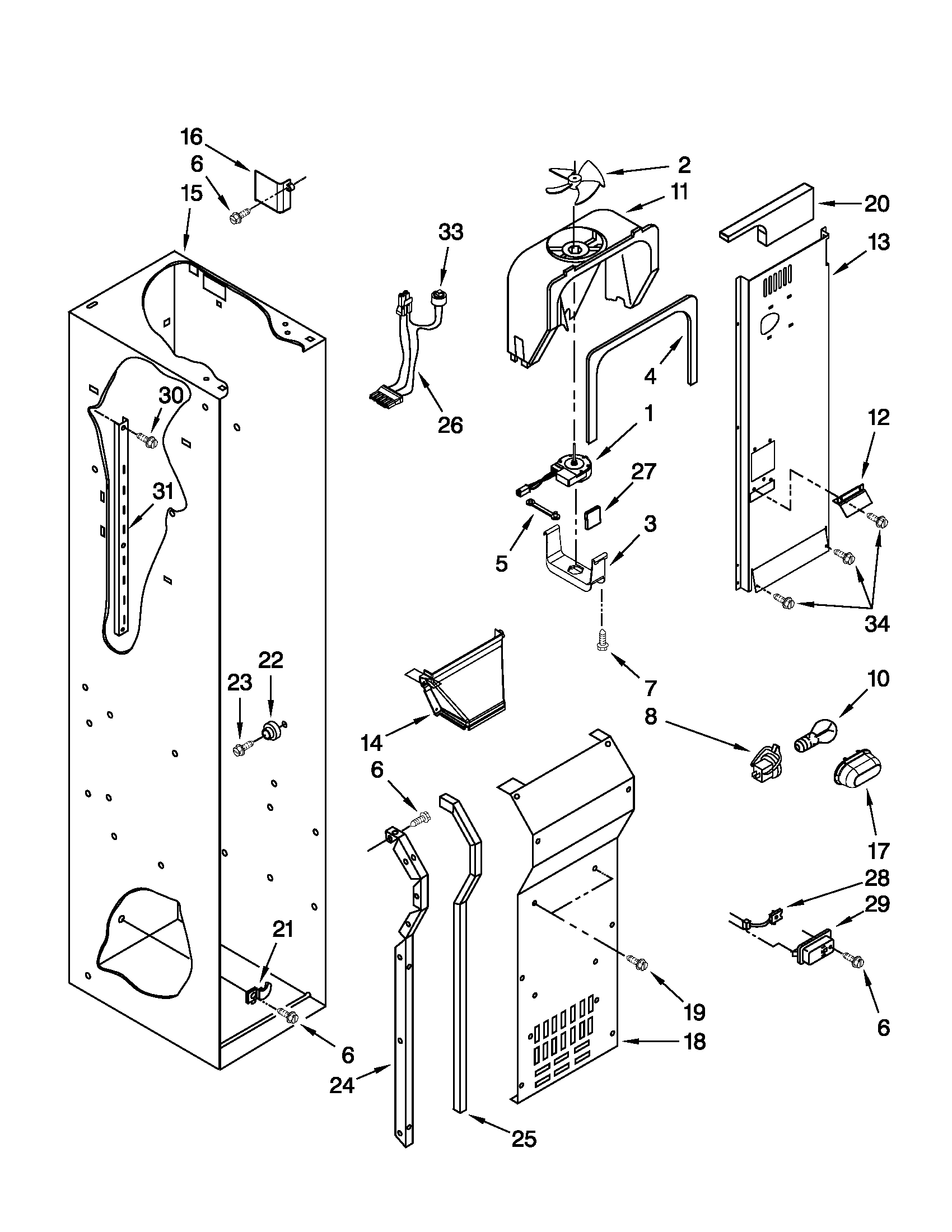 Jenn-Air JS48NXFXDW02 freezer liner and air flow parts diagram