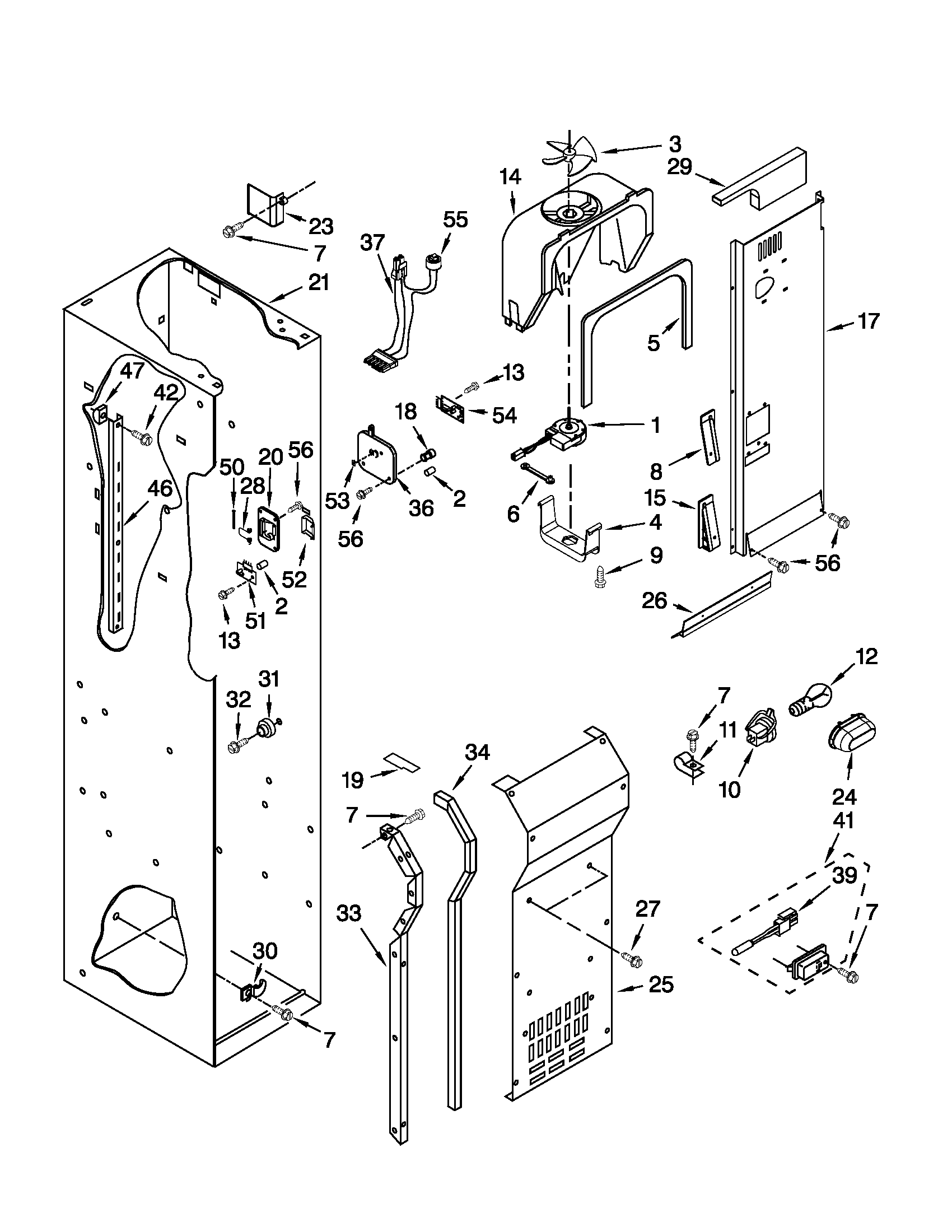 Jenn-Air JS42SEDUDW12 freezer liner and air flow parts diagram