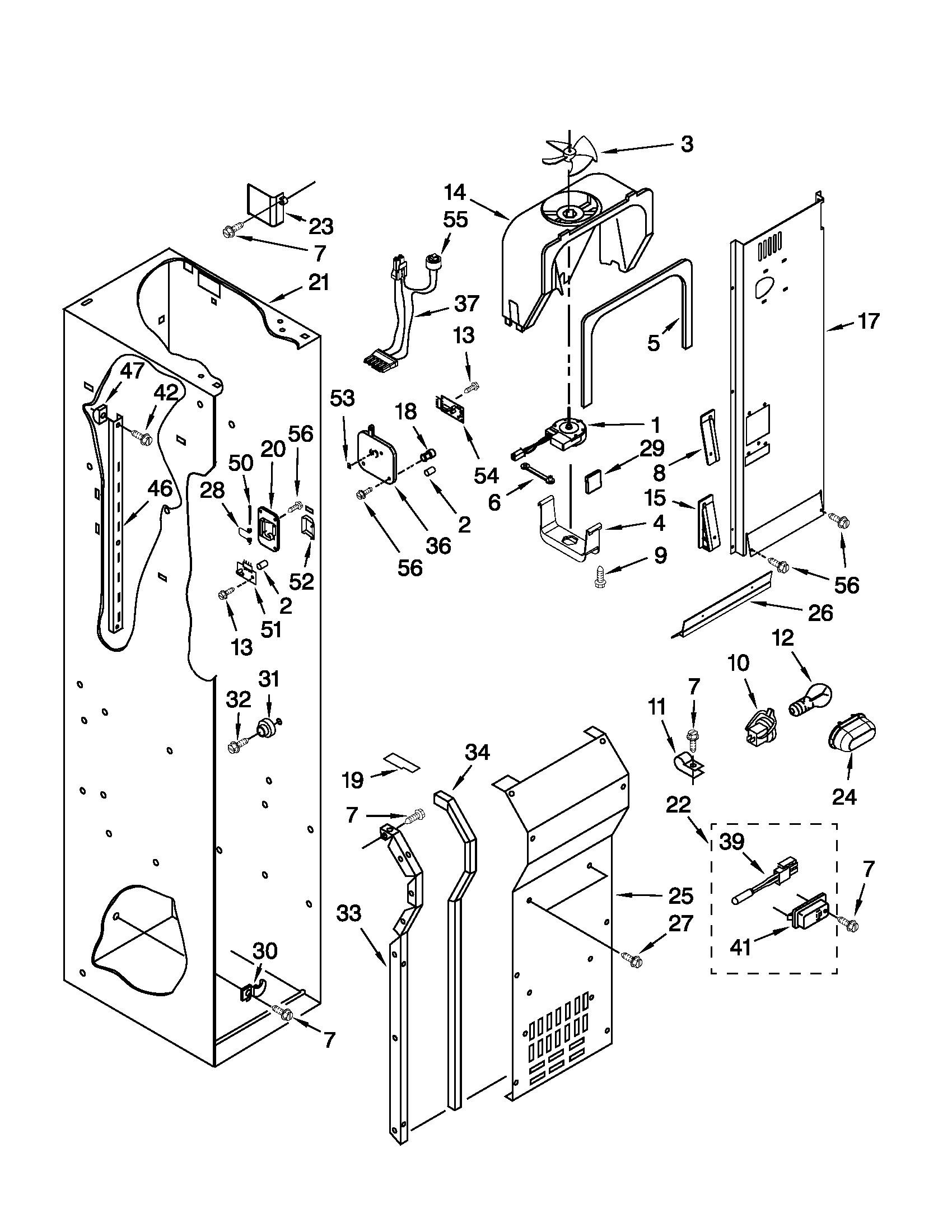 Jenn-Air JS48SEDUEA01 freezer liner and air flow parts diagram