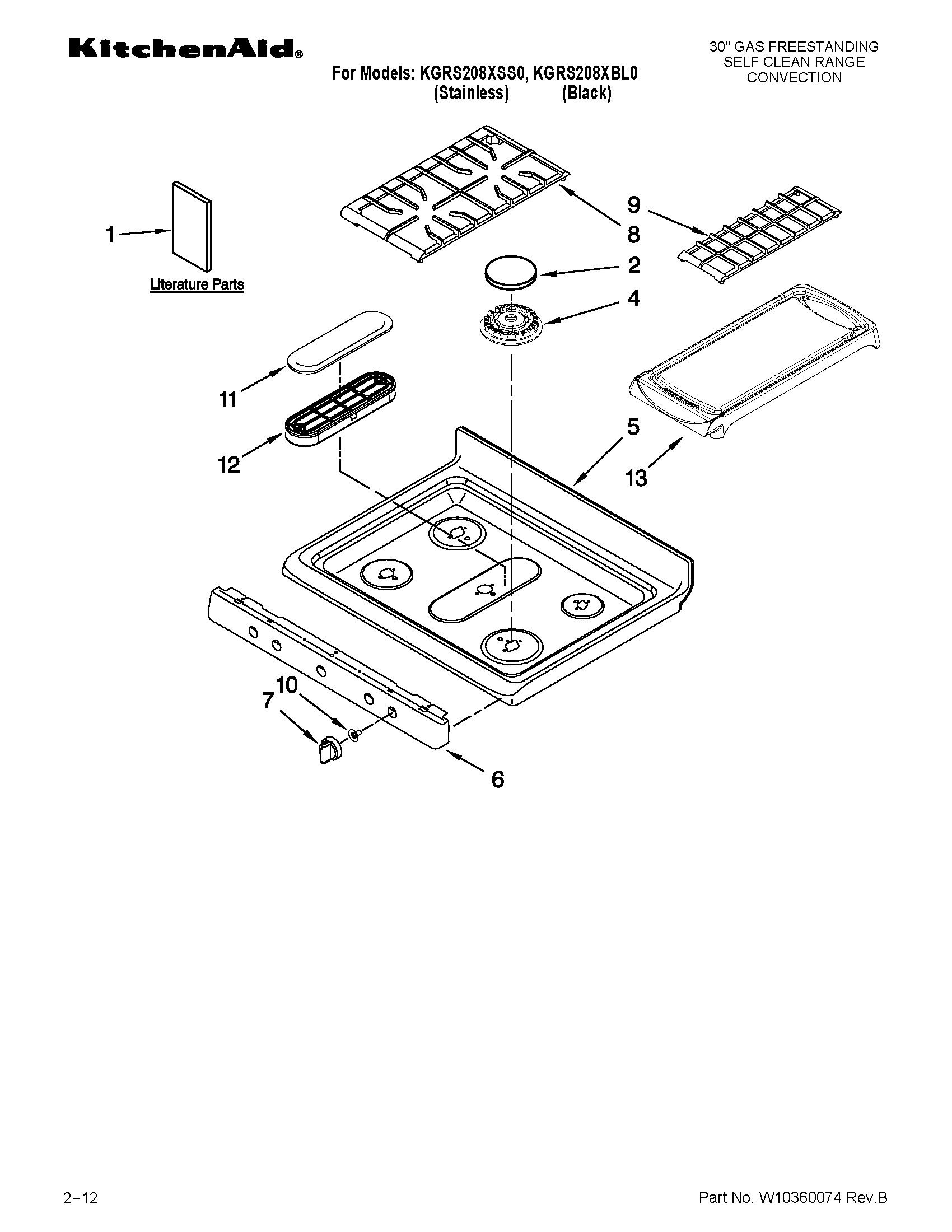 KitchenAid KGRS208XBL0 cooktop parts diagram