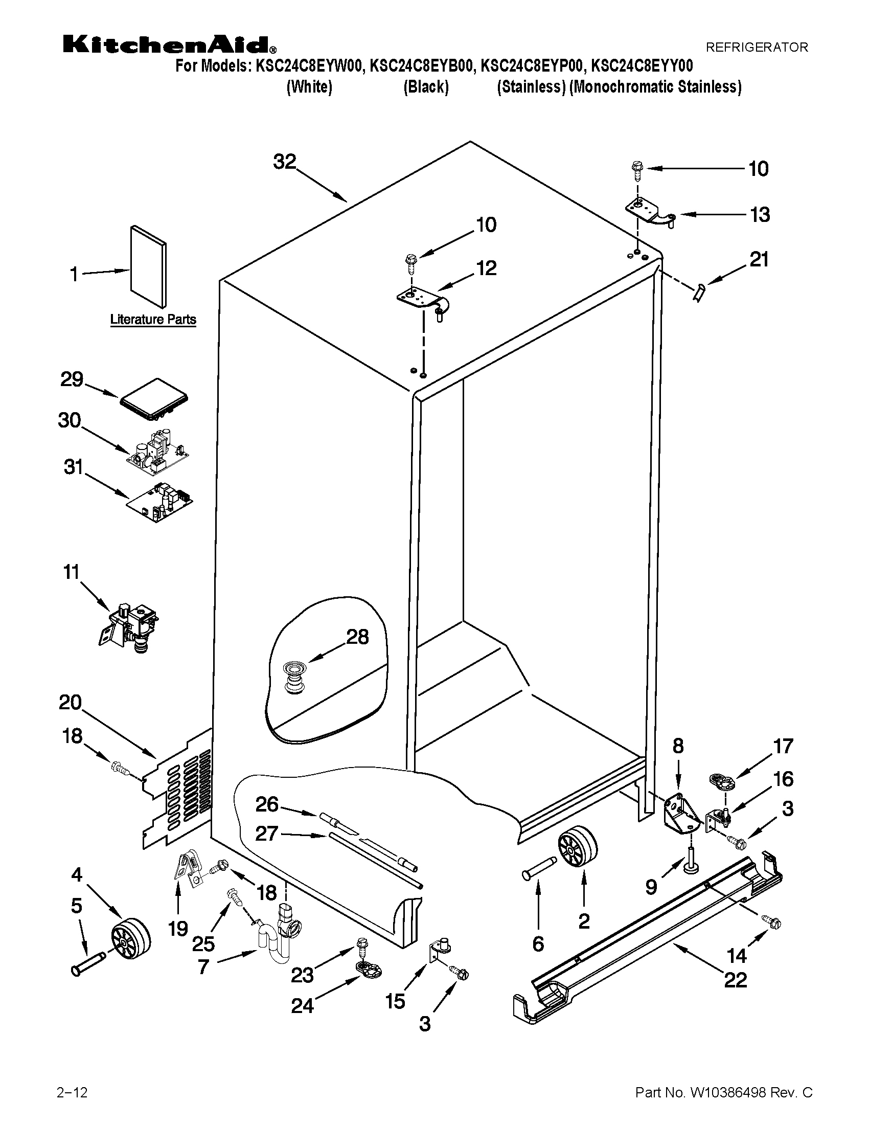 KitchenAid KSC24C8EYP00 cabinet parts diagram