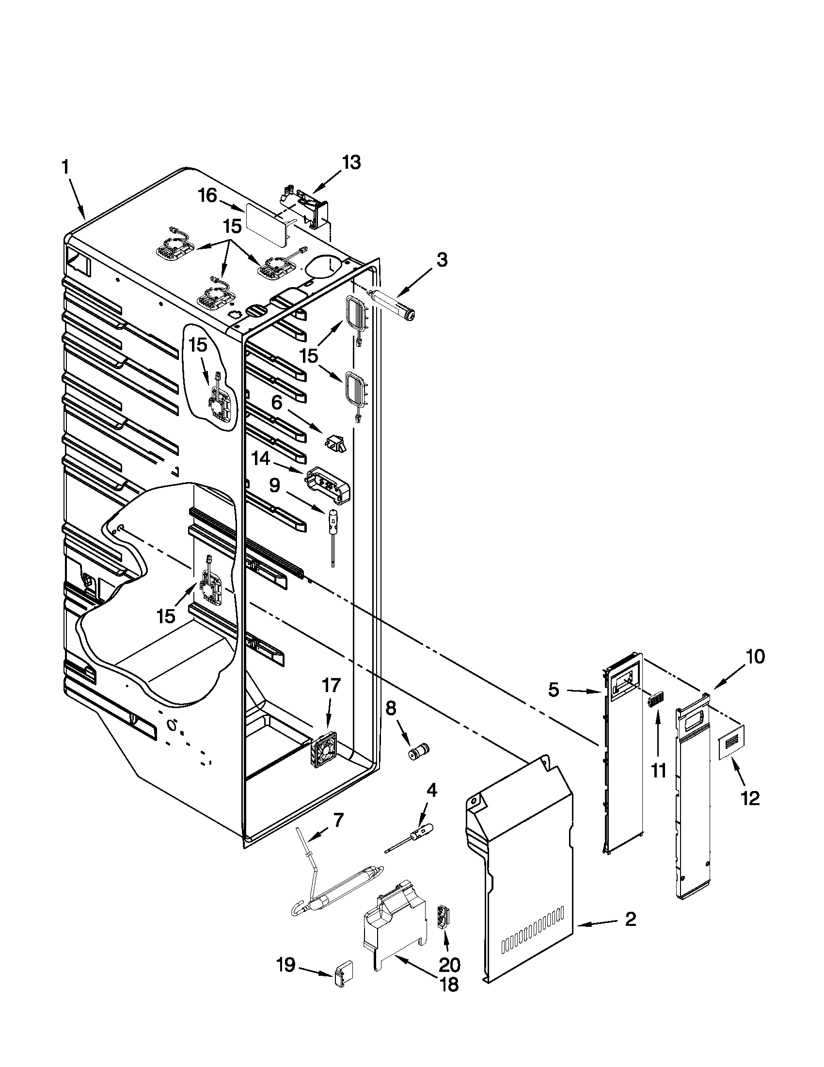 KitchenAid KSC24C8EYP00 refrigerator liner parts diagram