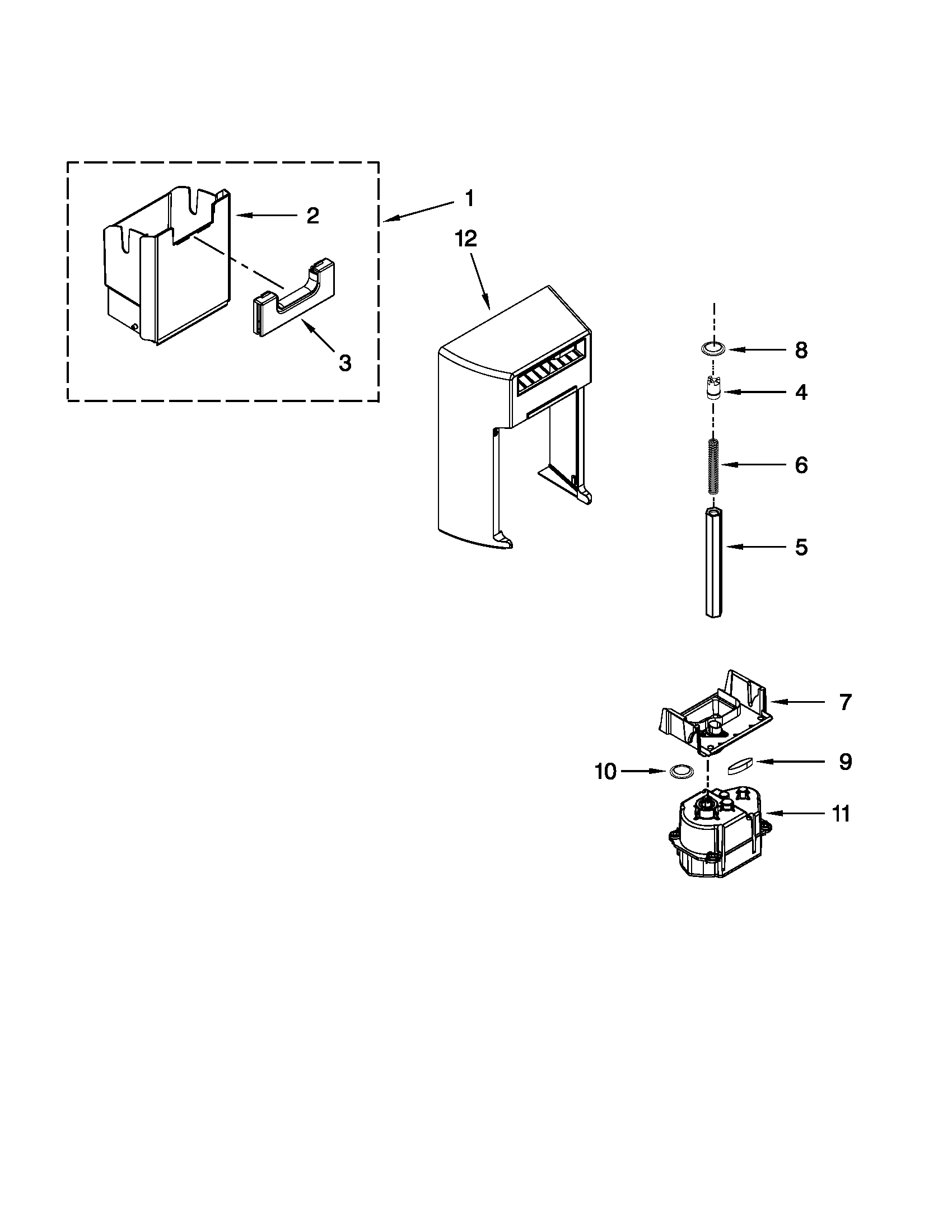 KitchenAid KSC24C8EYP00 motor and ice container parts diagram