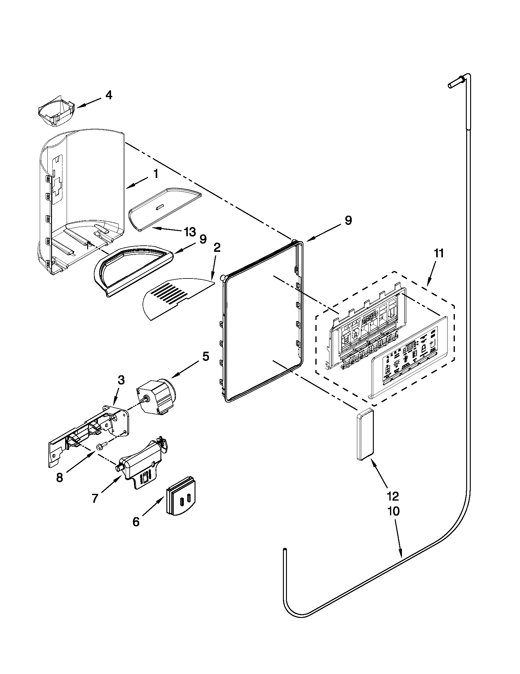 KitchenAid KSC24C8EYP00 dispenser front parts diagram