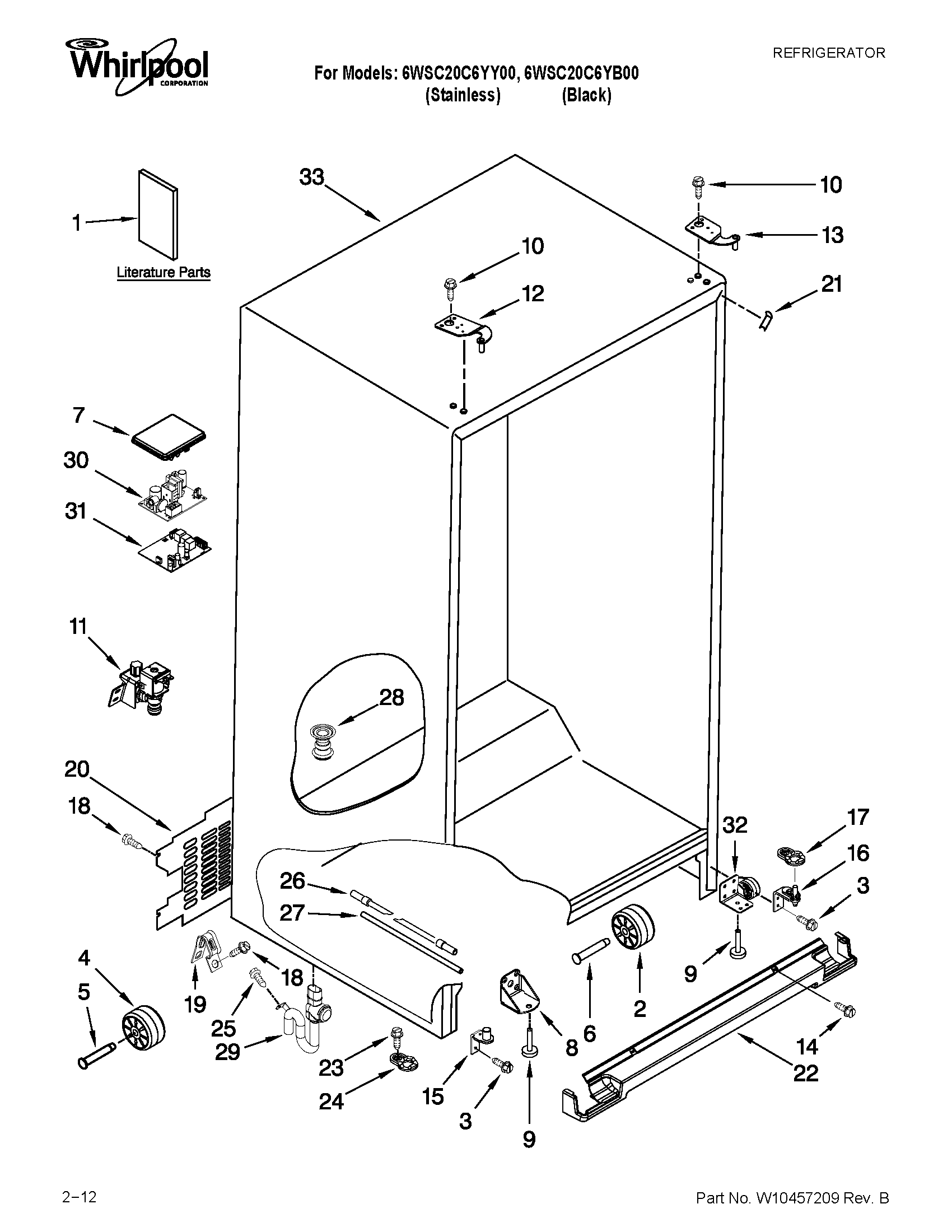 Whirlpool 6WSC20C6YB00 cabinet parts diagram