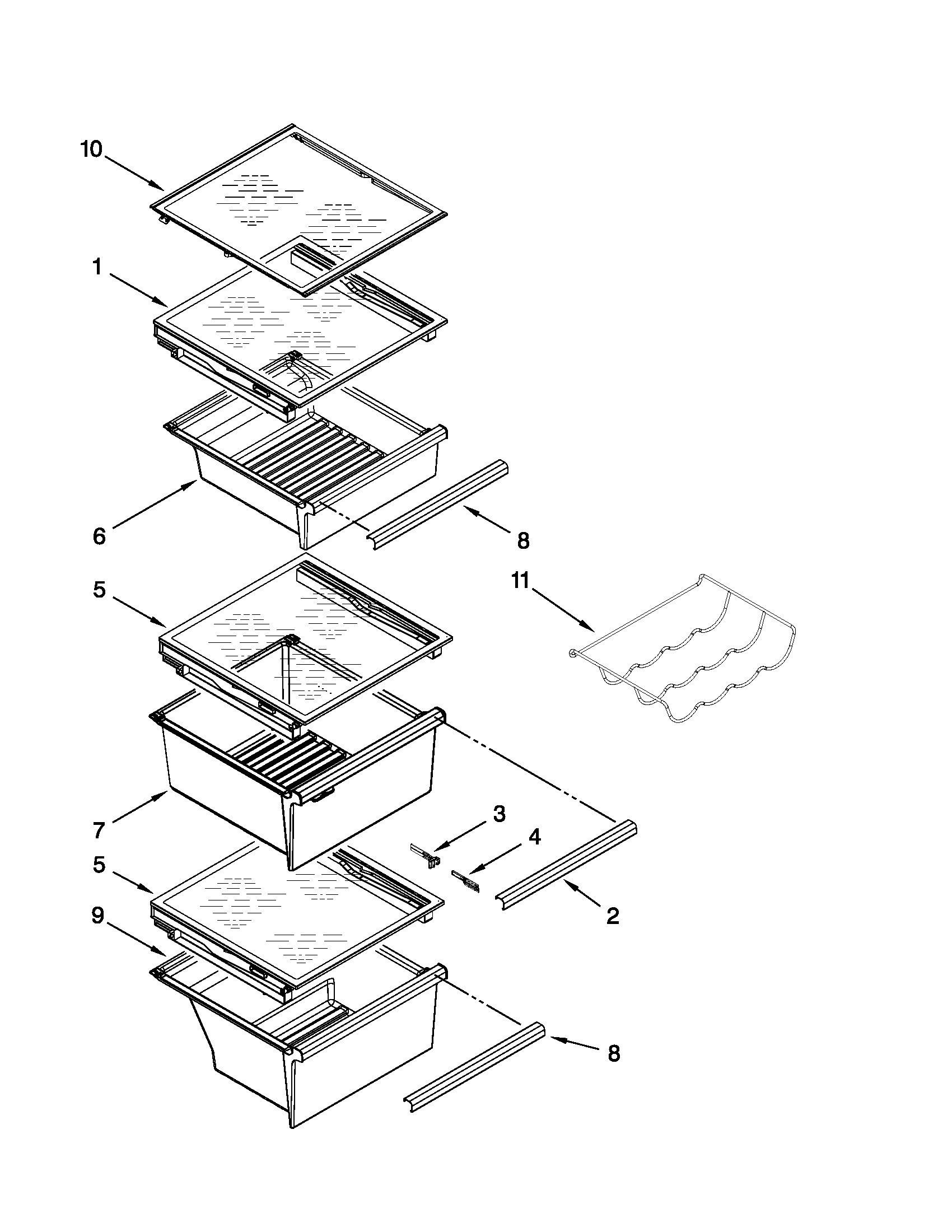 Whirlpool 6WSC20C6YB00 refrigerator shelf parts diagram