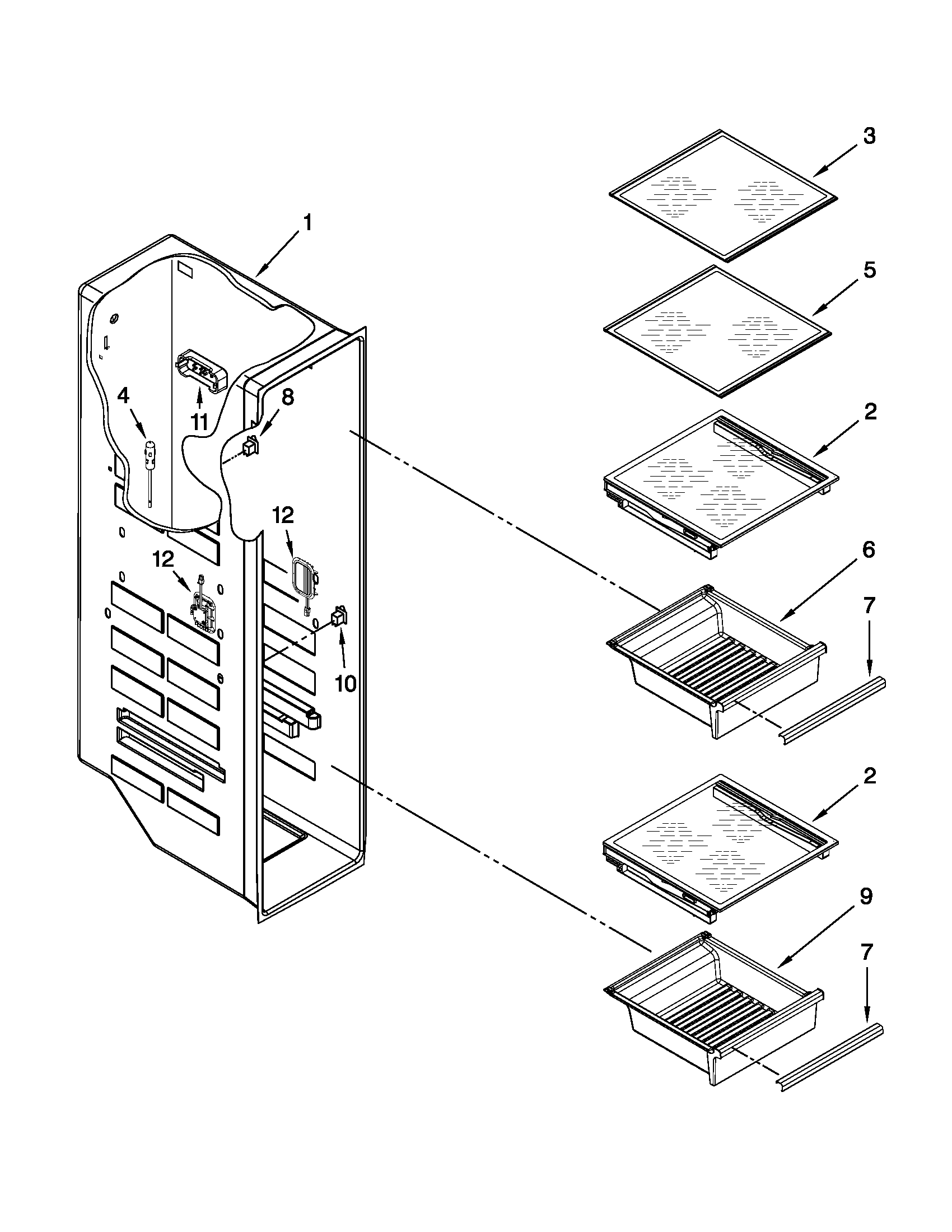 Whirlpool 6WSC20C6YB00 freezer liner parts diagram