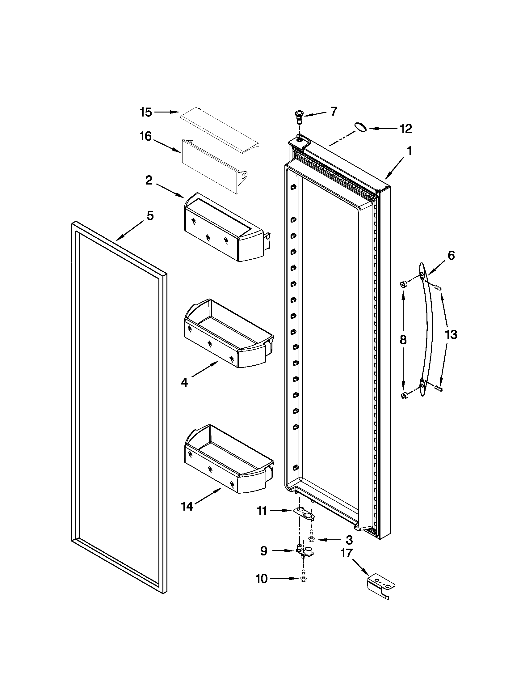 Whirlpool 6WSC20C6YB00 refrigerator door parts diagram