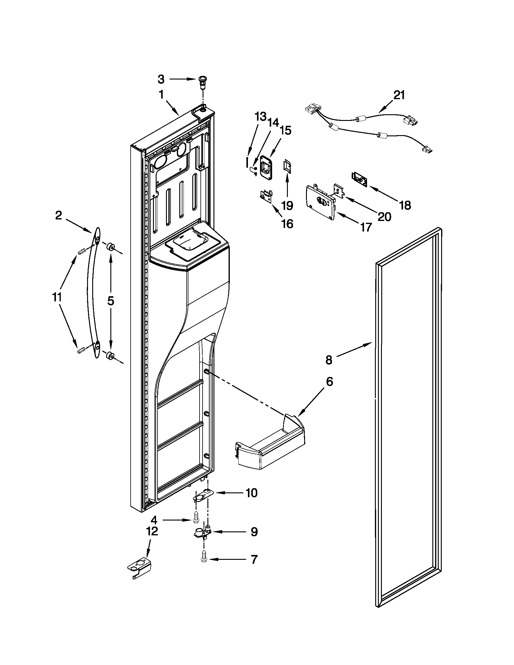 Whirlpool 6WSC20C6YB00 freezer door parts diagram