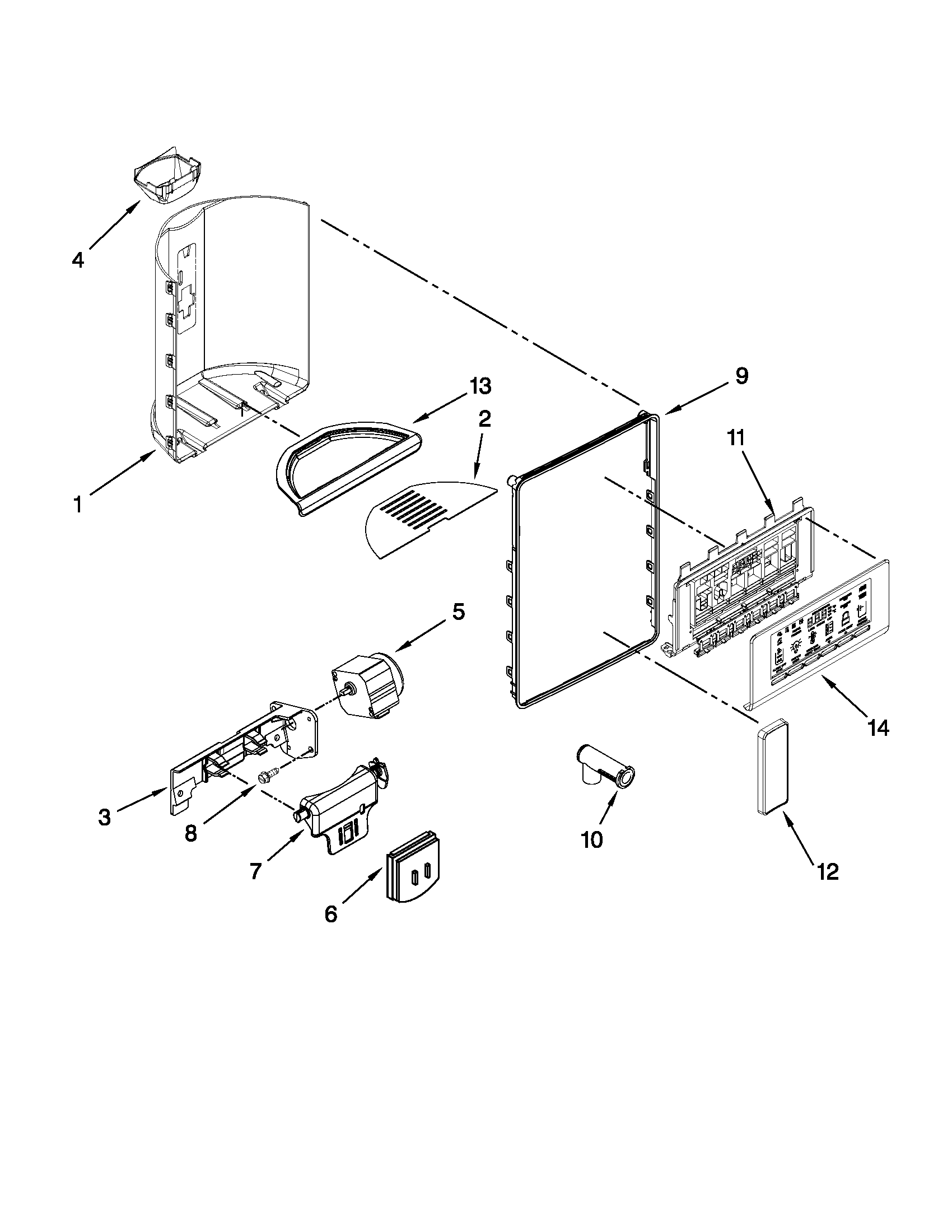 Whirlpool 6WSC20C6YB00 dispenser front parts diagram