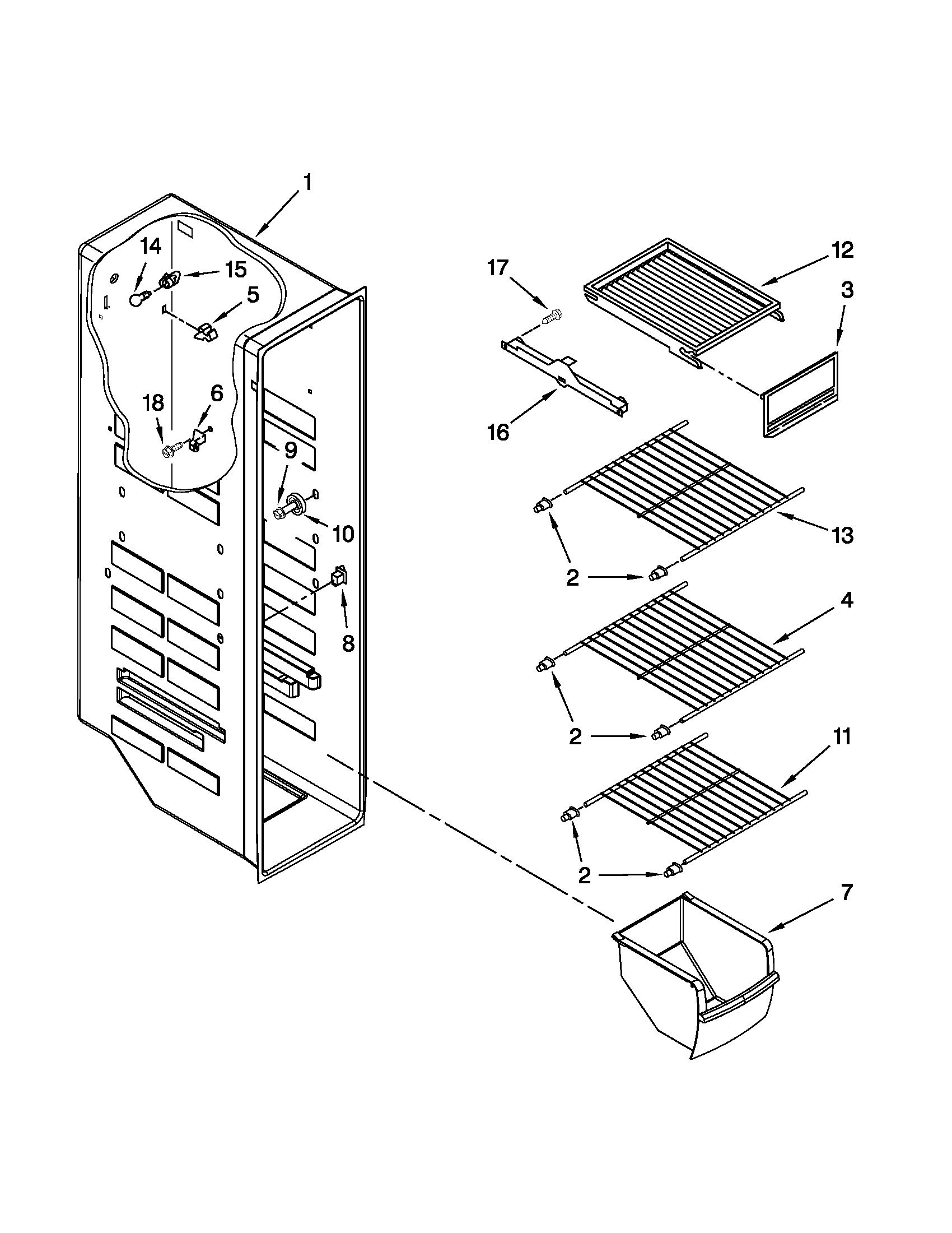 Whirlpool ED5VHEXVQ09 freezer liner parts diagram
