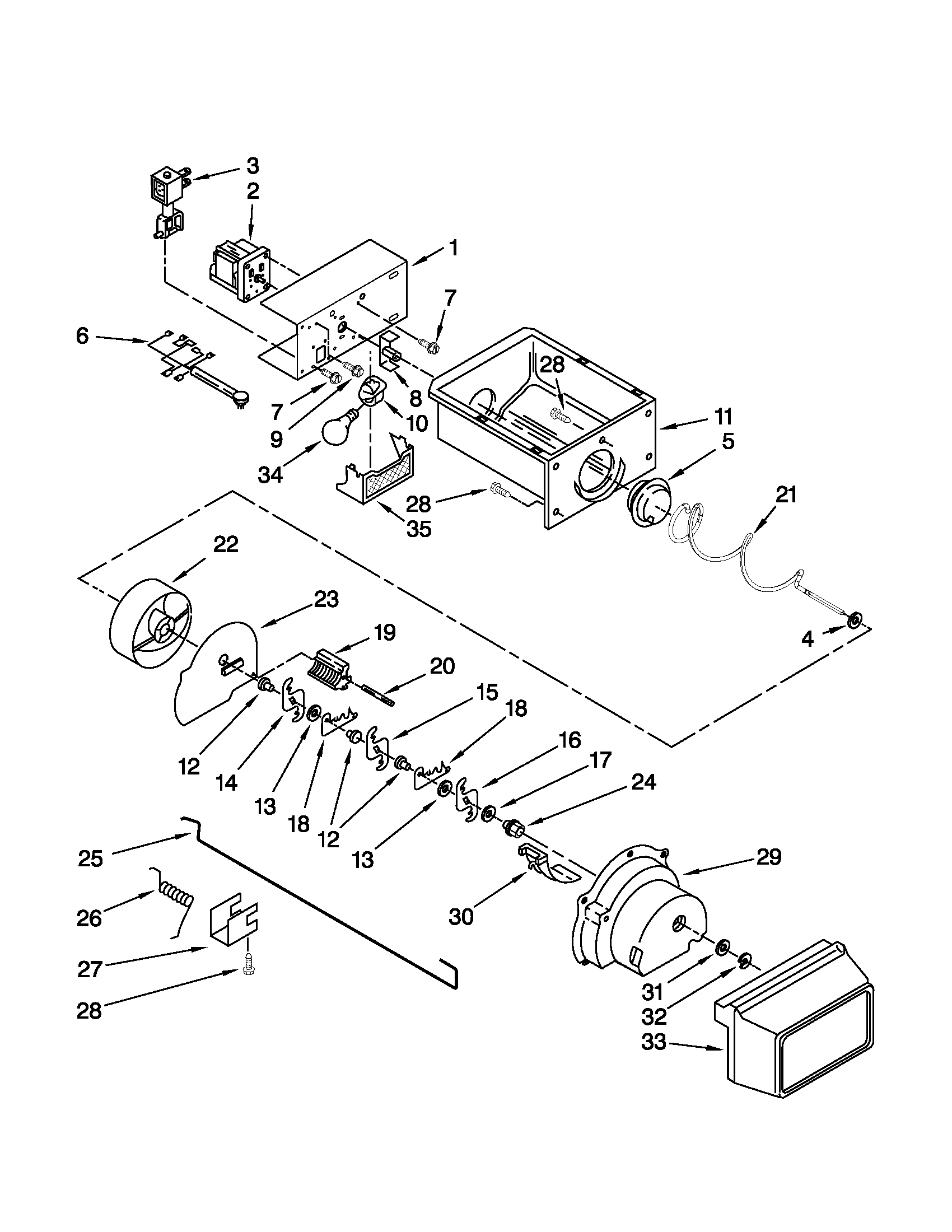Whirlpool ED5VHEXVQ09 motor and ice container parts diagram
