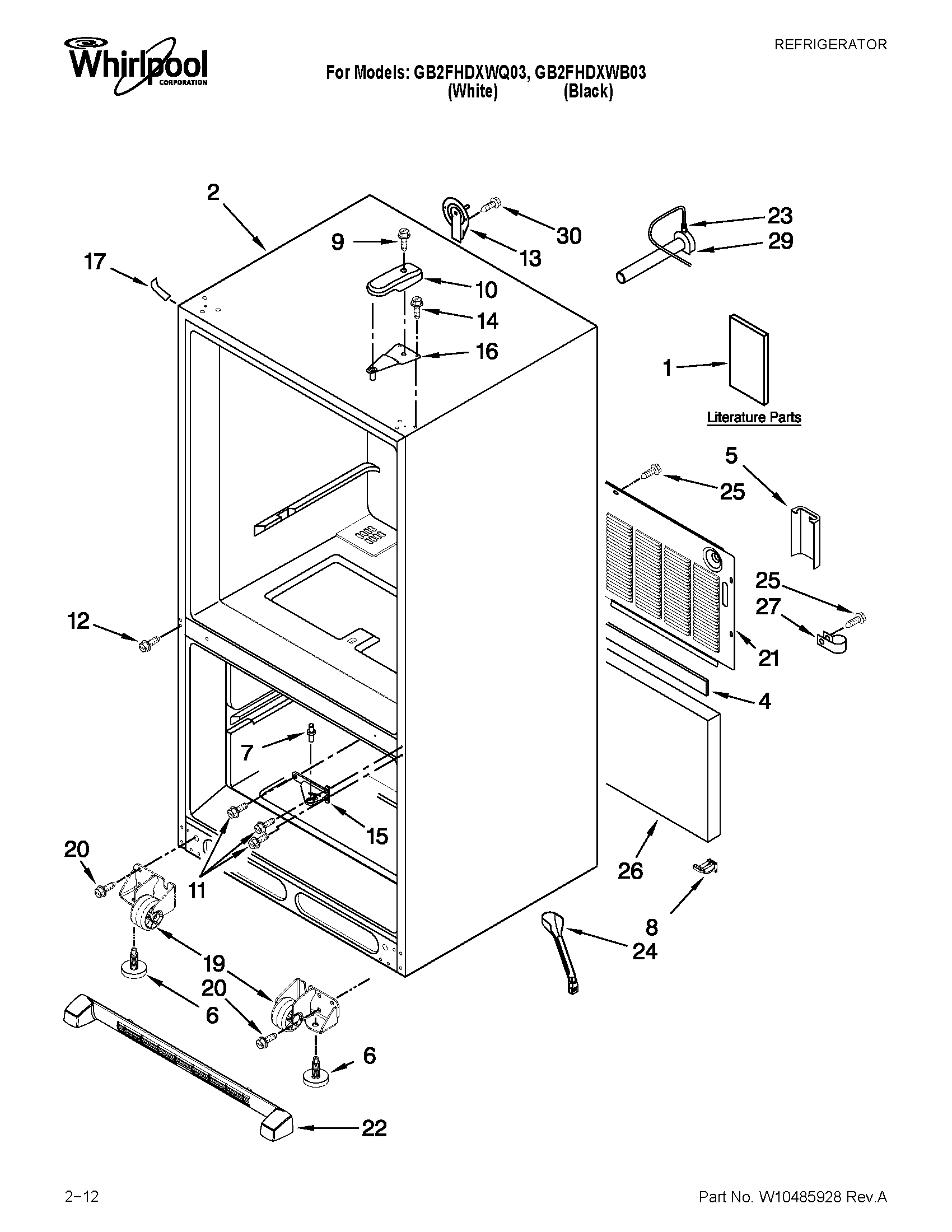 Whirlpool GB2FHDXWQ03 cabinet parts diagram
