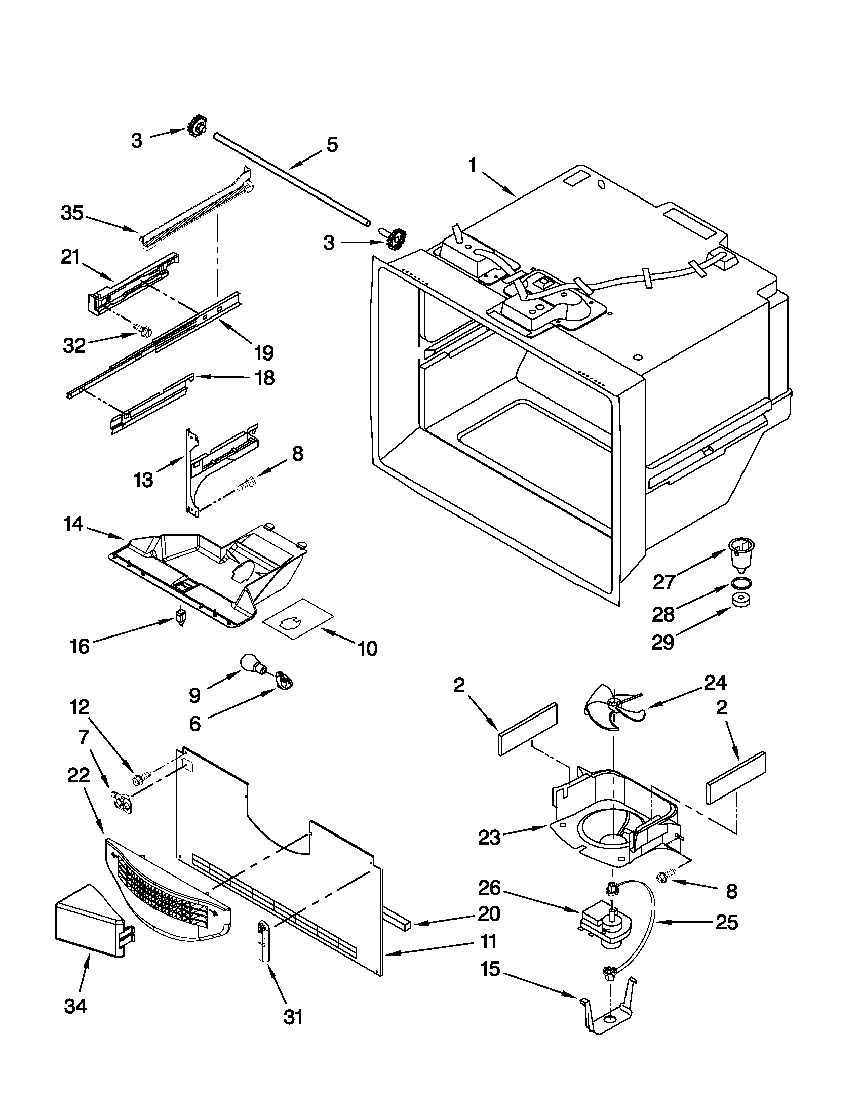 Whirlpool GB2FHDXWQ03 freezer liner parts diagram