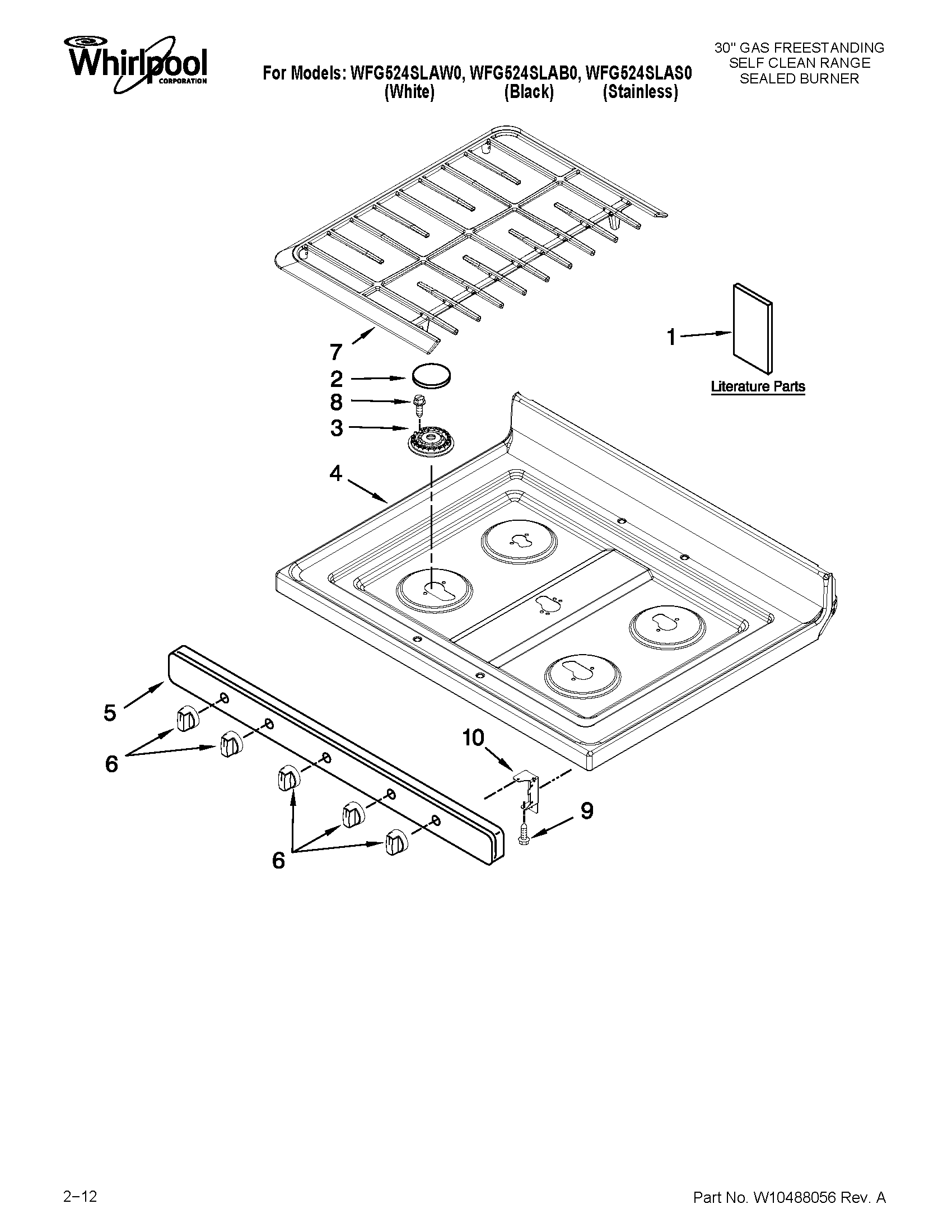 Whirlpool WFG524SLAW0 cooktop parts diagram