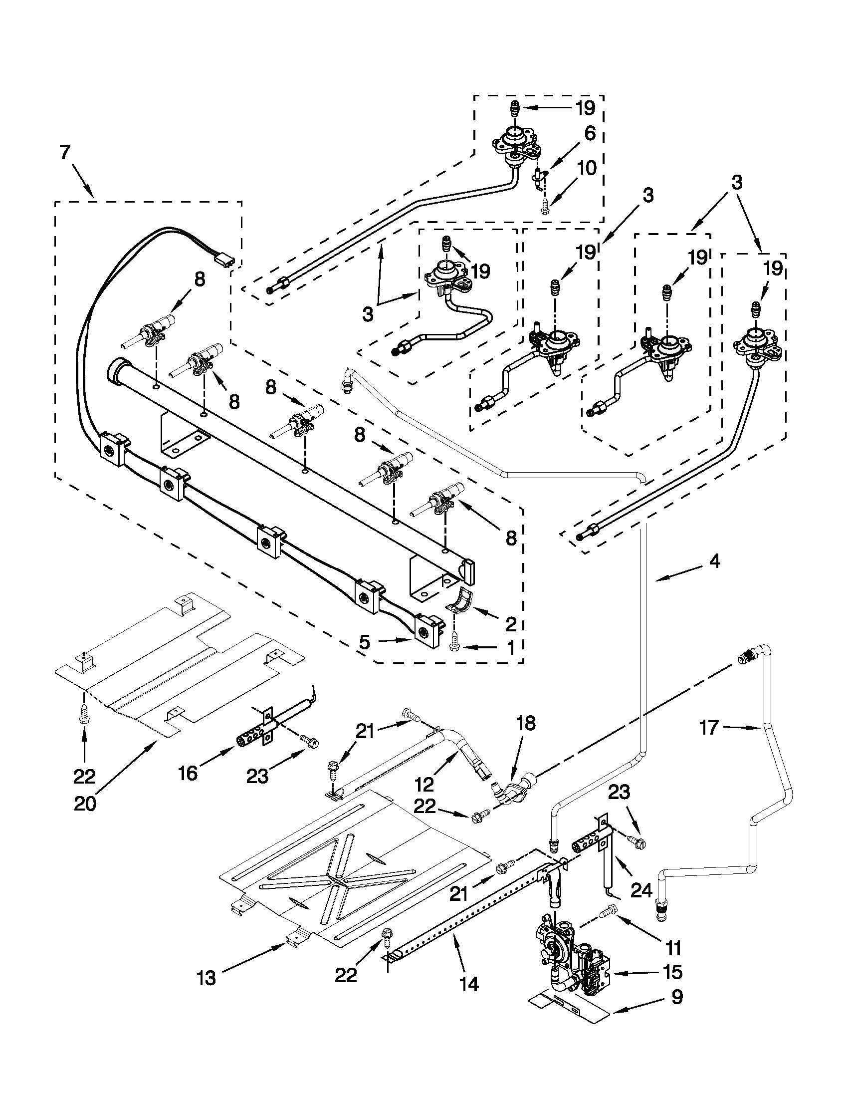 Whirlpool WFG524SLAW0 manifold parts diagram