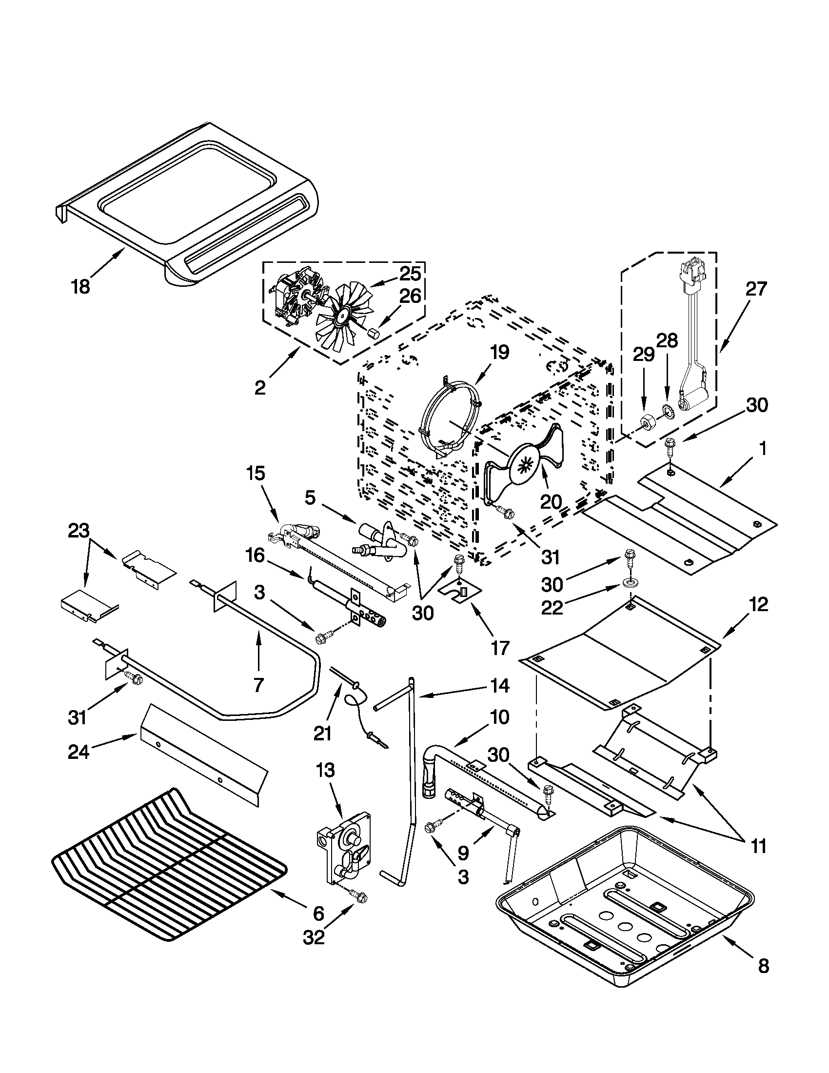 KitchenAid KGSS907XSP01 internal oven parts diagram