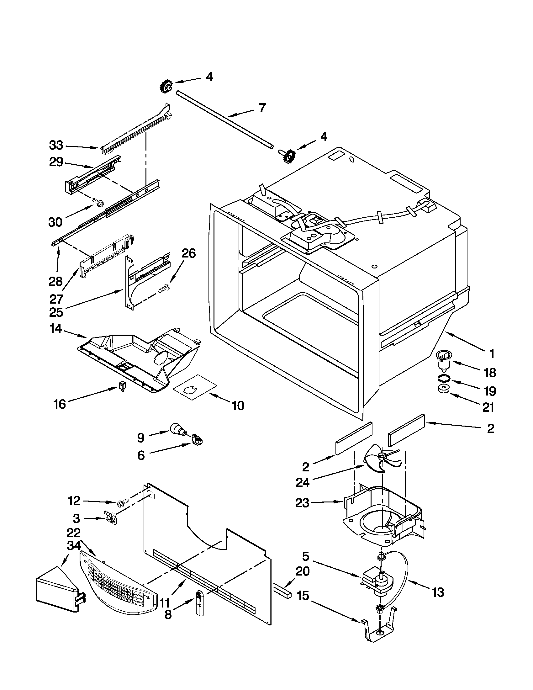 Whirlpool GX2FHDXVY07 freezer liner parts diagram