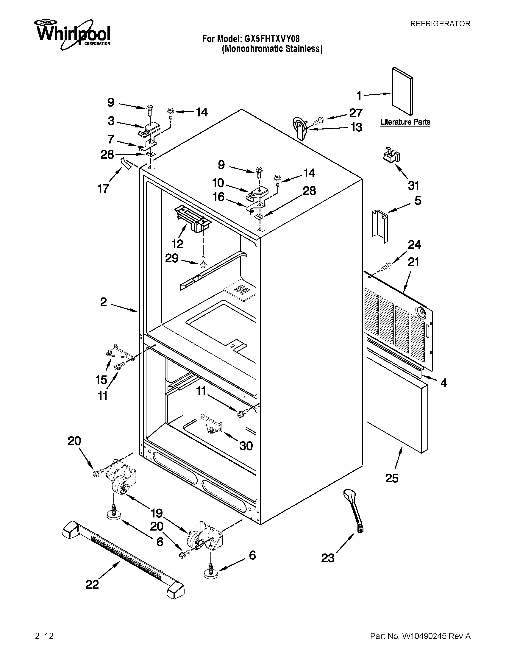 Whirlpool GX5FHTXVY08 cabinet parts diagram