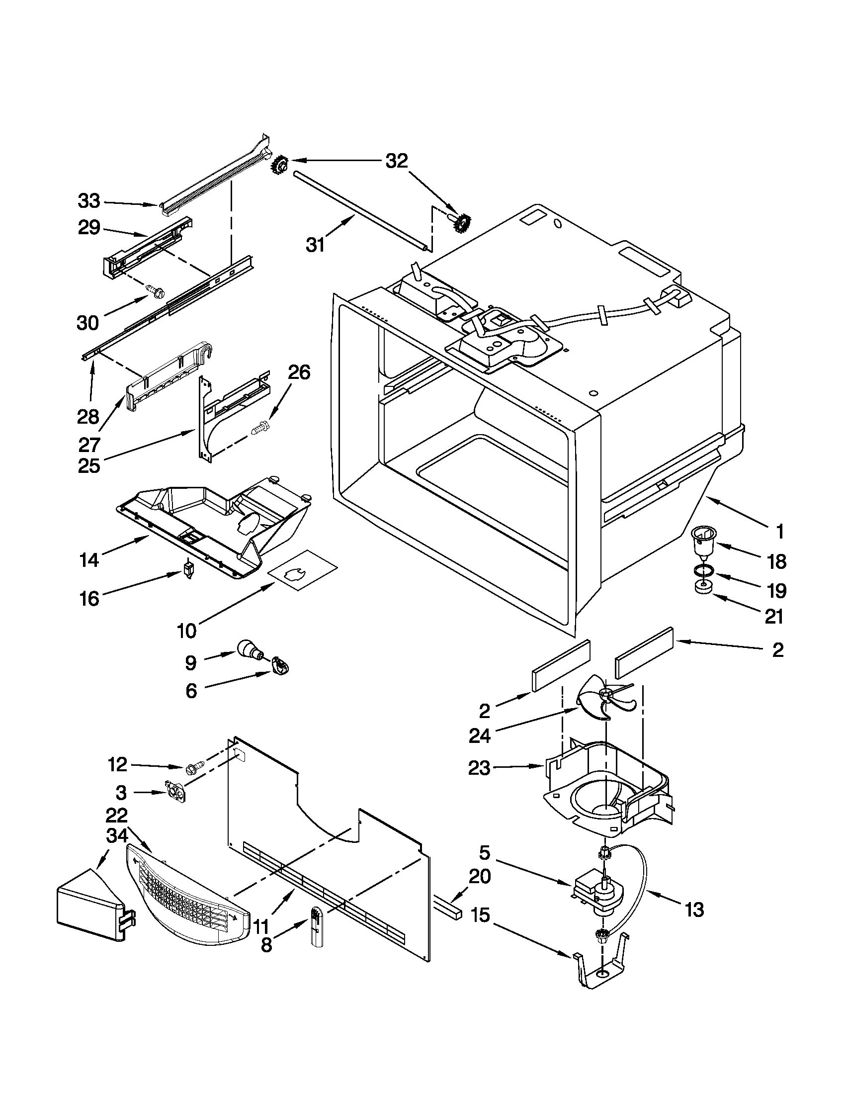Whirlpool GX5FHTXVY08 freezer liner parts diagram