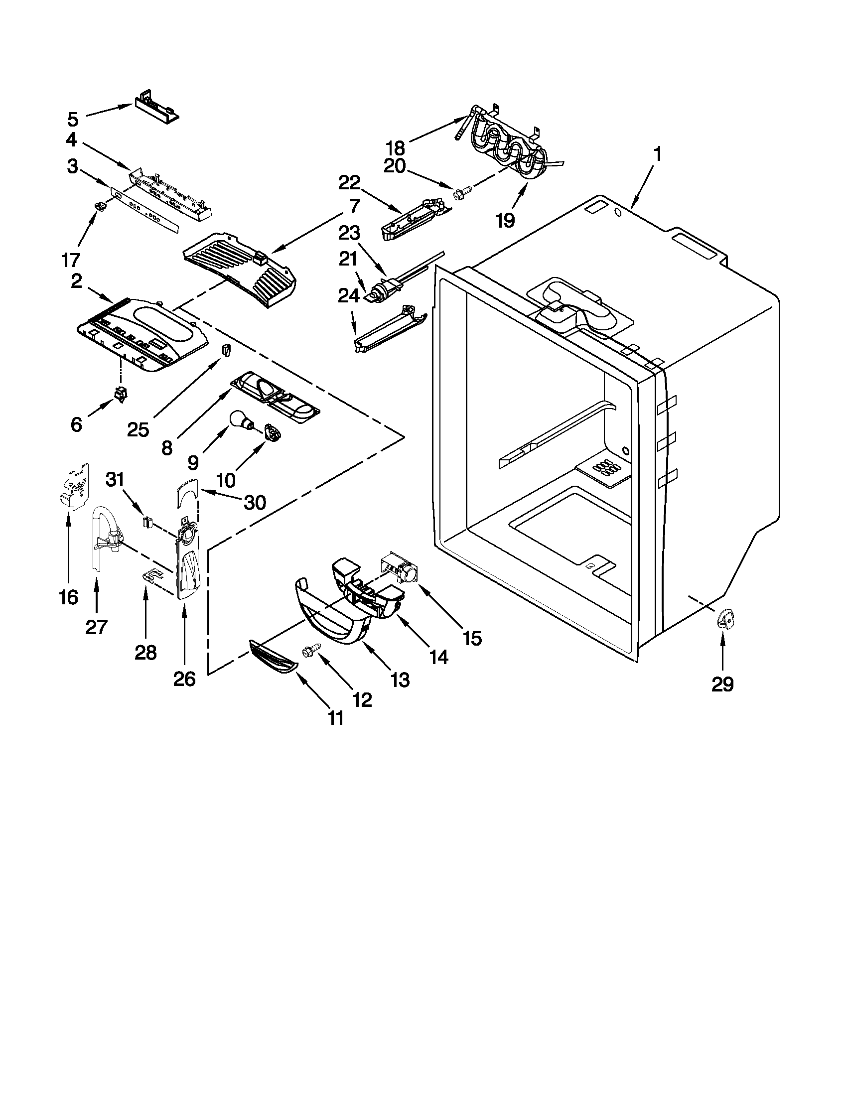 Whirlpool GX5FHTXVY08 refrigerator liner parts diagram