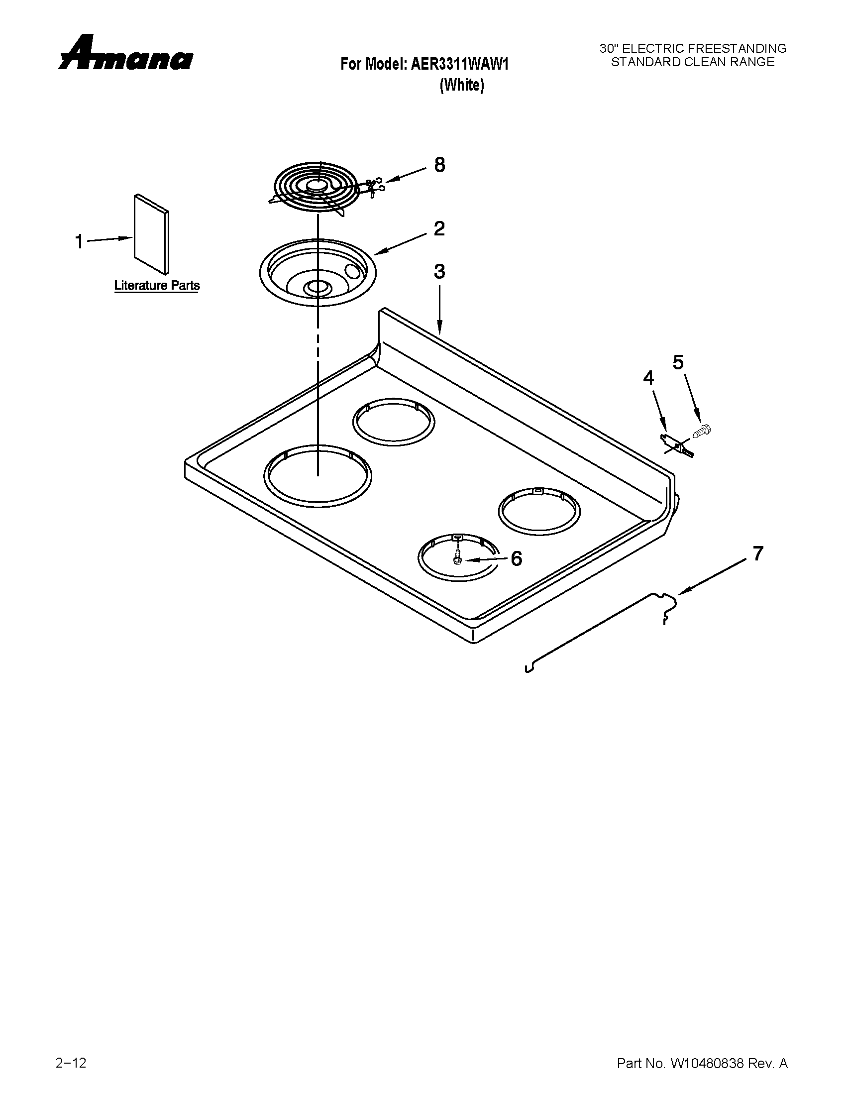 Amana AER3311WAW1 cooktop parts diagram