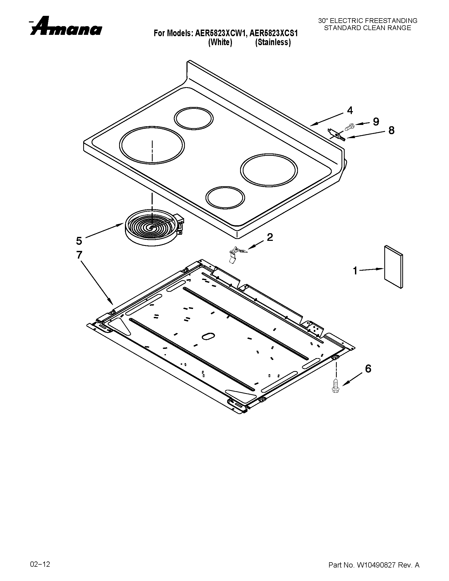 Amana AER5823XCS1 cooktop parts diagram