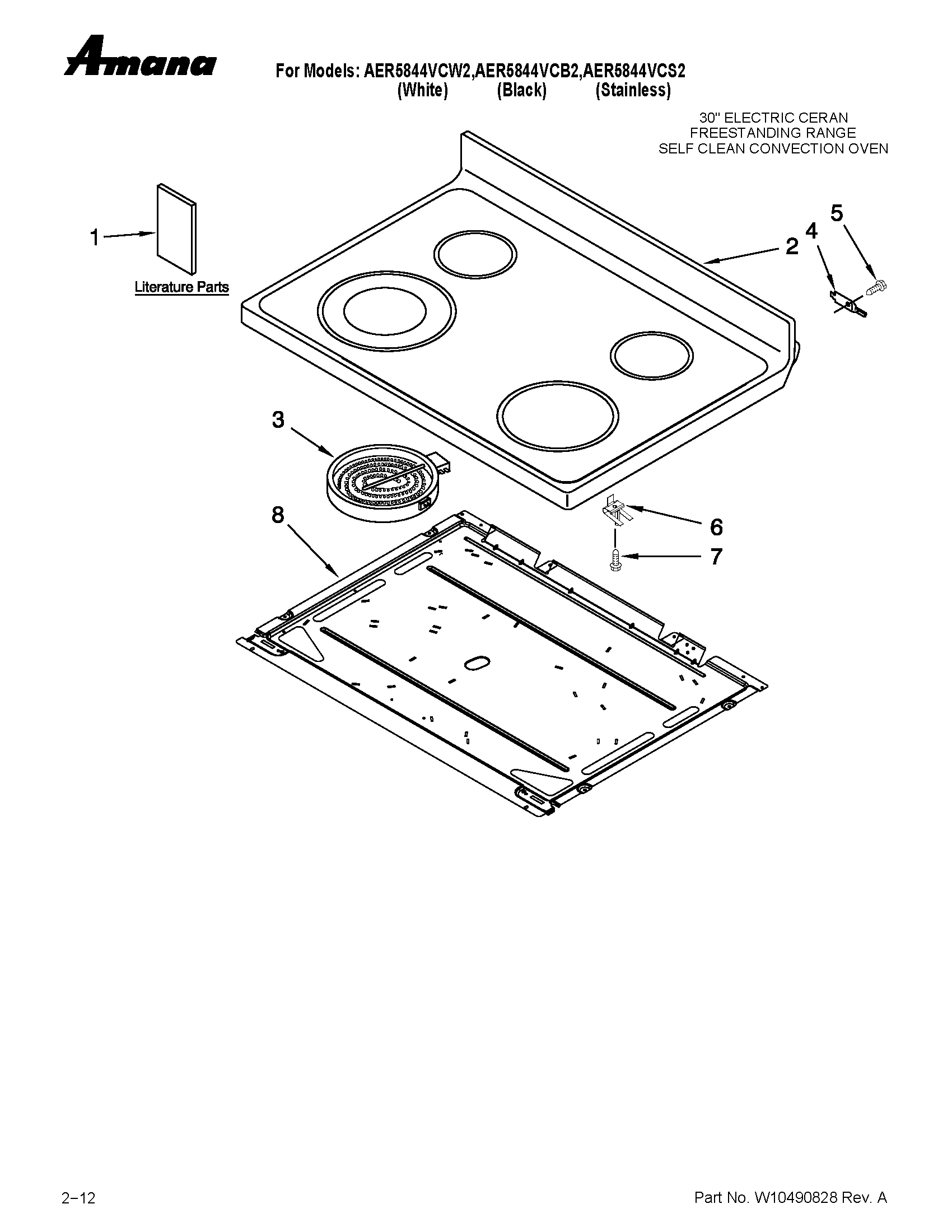 Amana AER5844VCS2 cooktop parts diagram
