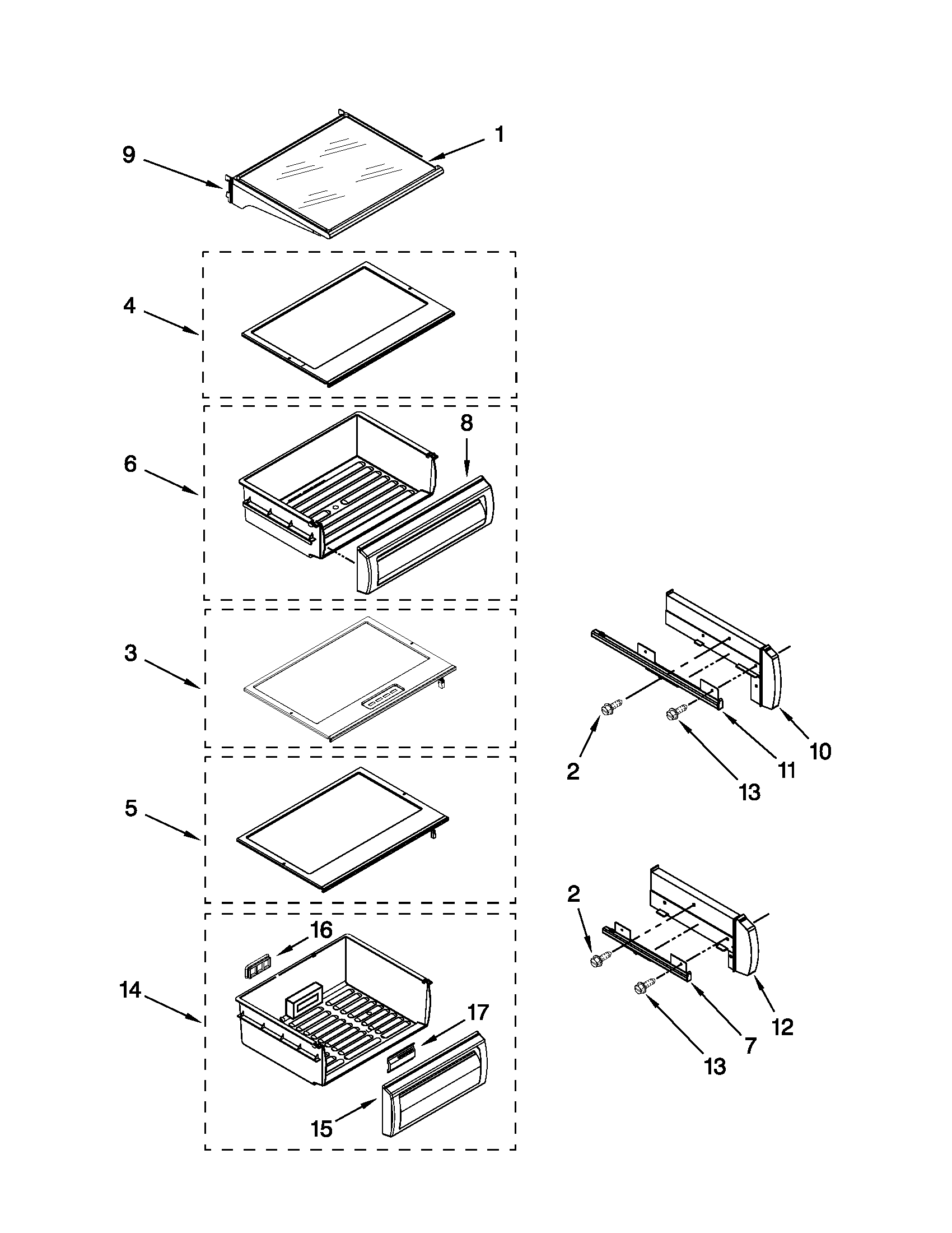 Jenn-Air JS42NXFXDW03 refrigerator shelf parts diagram