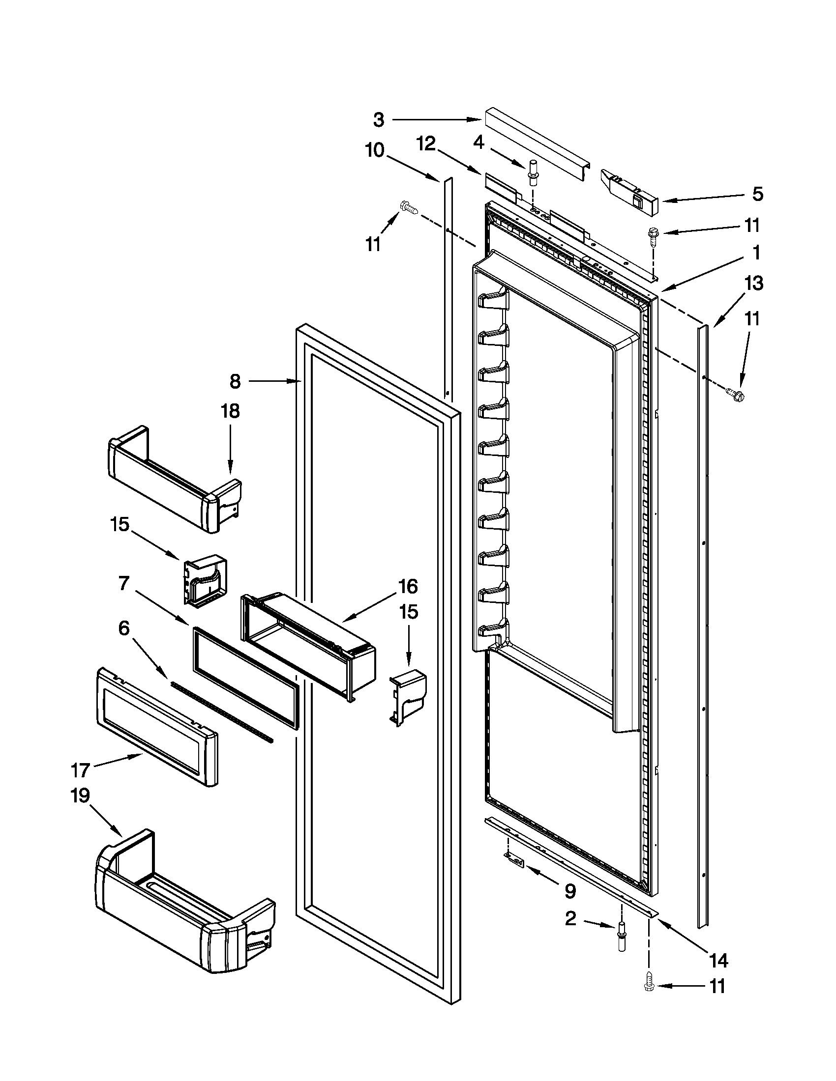 Jenn-Air JS42NXFXDW03 refrigerator door parts diagram