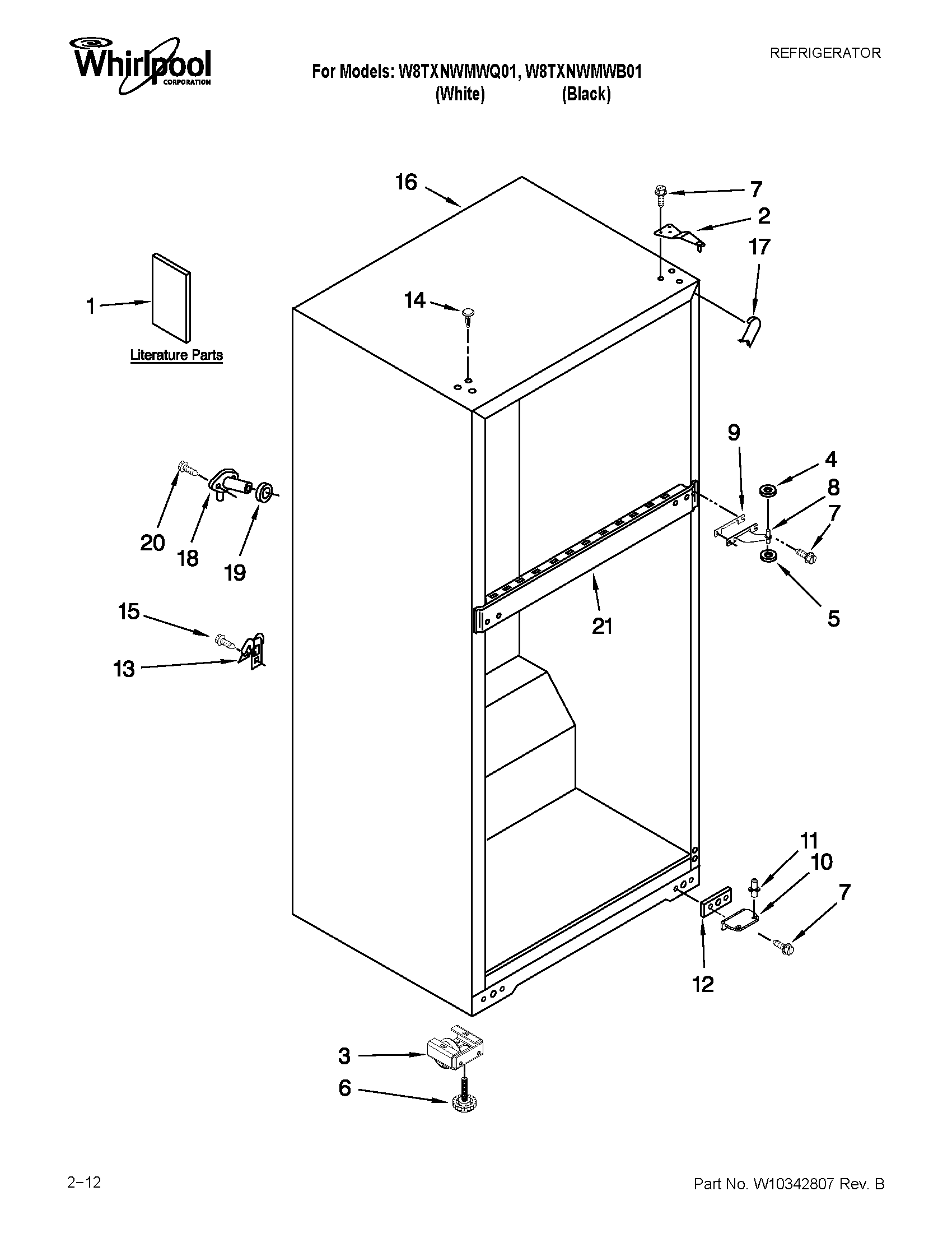Whirlpool W8TXNWMWB01 cabinet parts diagram
