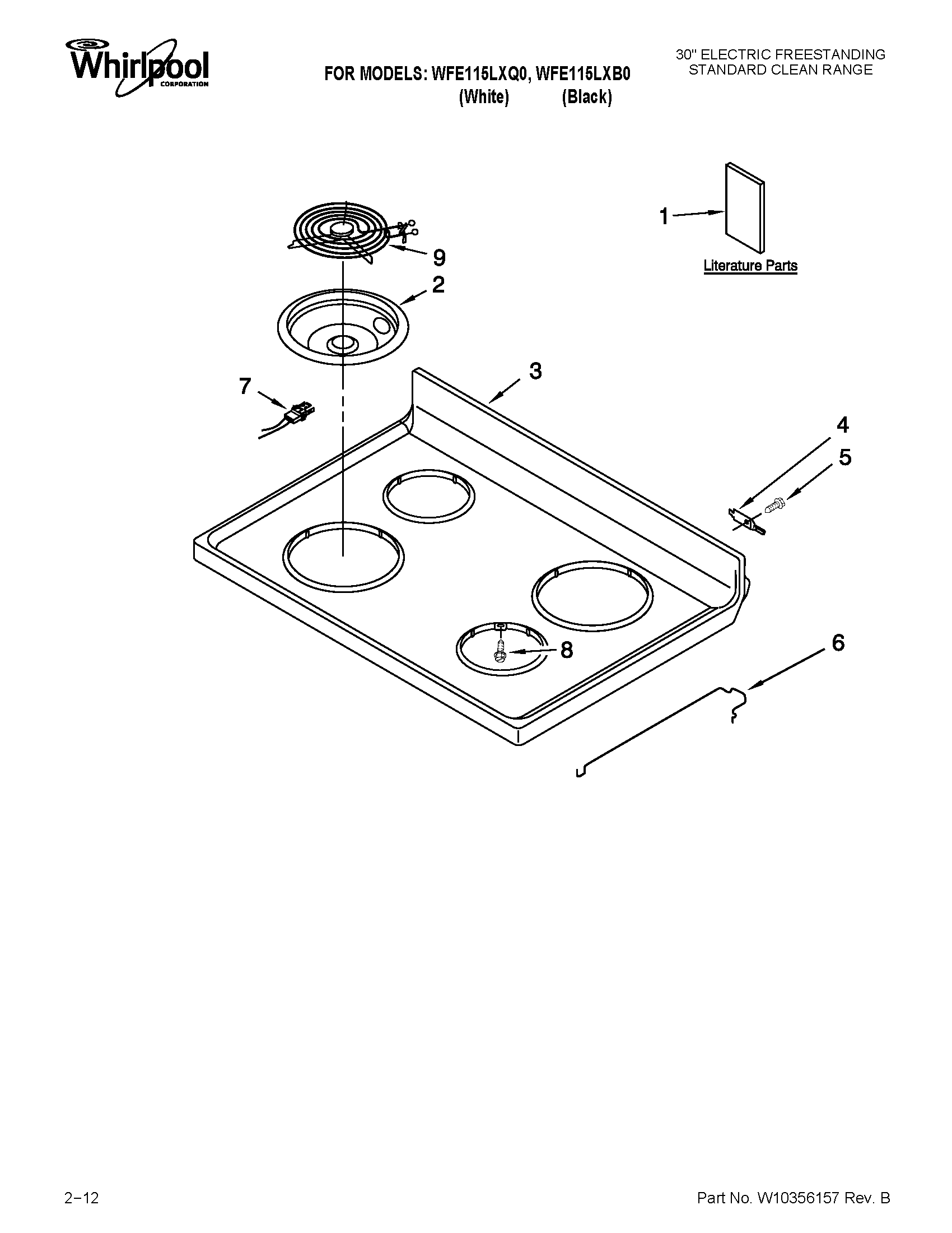 Whirlpool WFE115LXB0 cooktop parts diagram