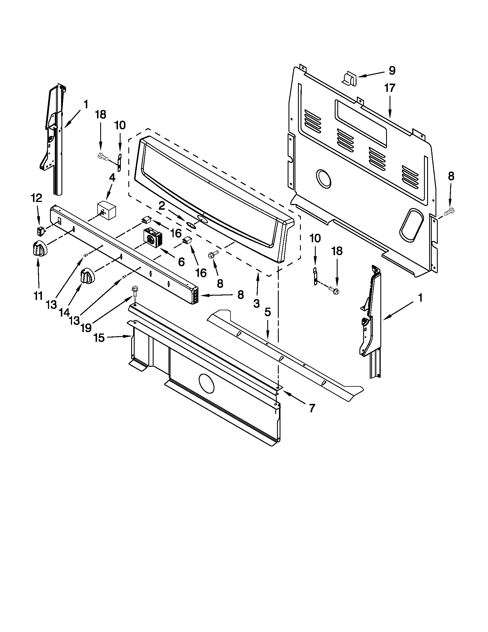 Whirlpool WFE115LXB0 control panel parts diagram