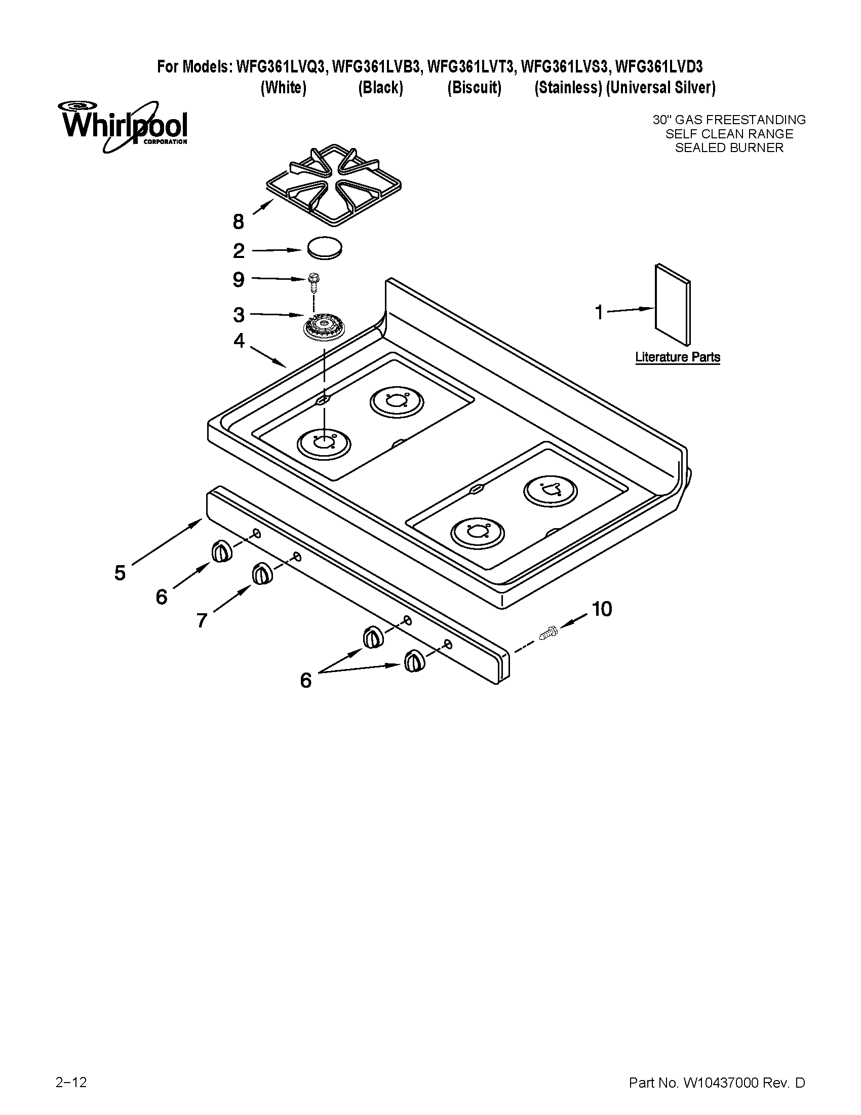 Whirlpool WFG361LVS3 cooktop parts diagram