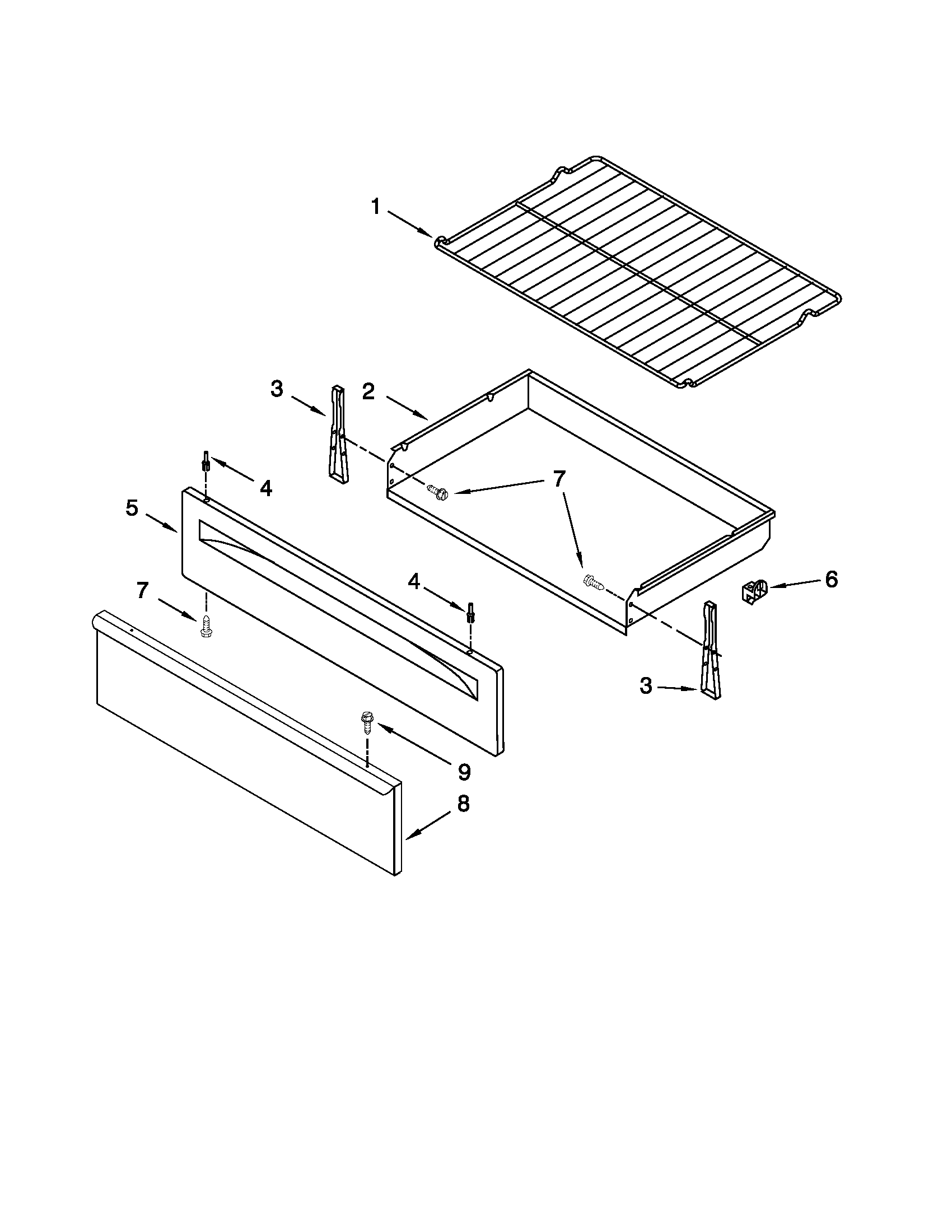 Whirlpool WFG374LVQ3 drawer & broiler parts diagram