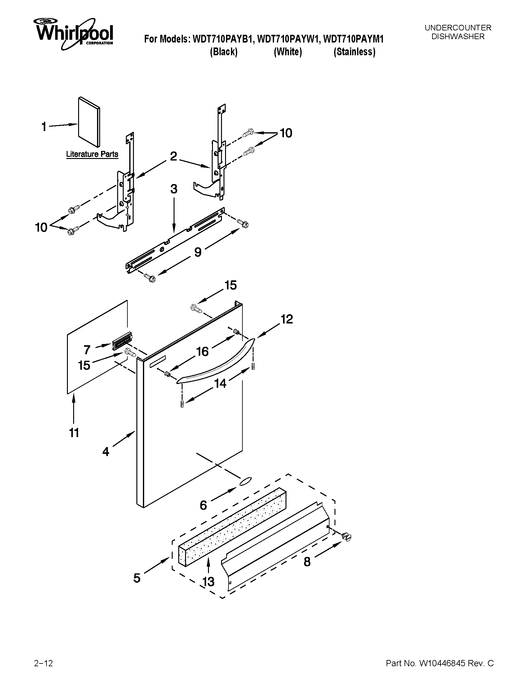 Whirlpool WDT710PAYB1 door and panel parts diagram