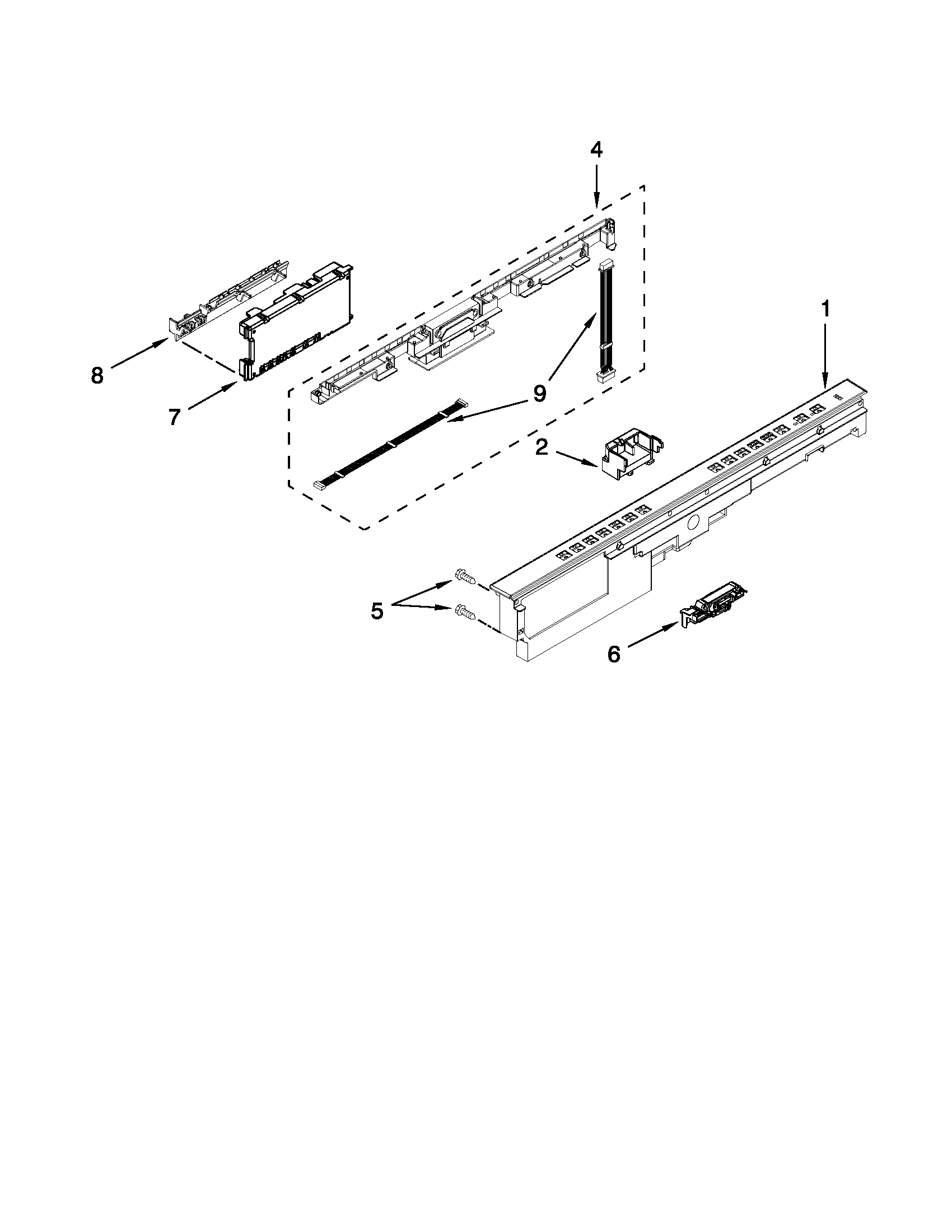 Whirlpool WDT710PAYB1 control panel and latch parts diagram