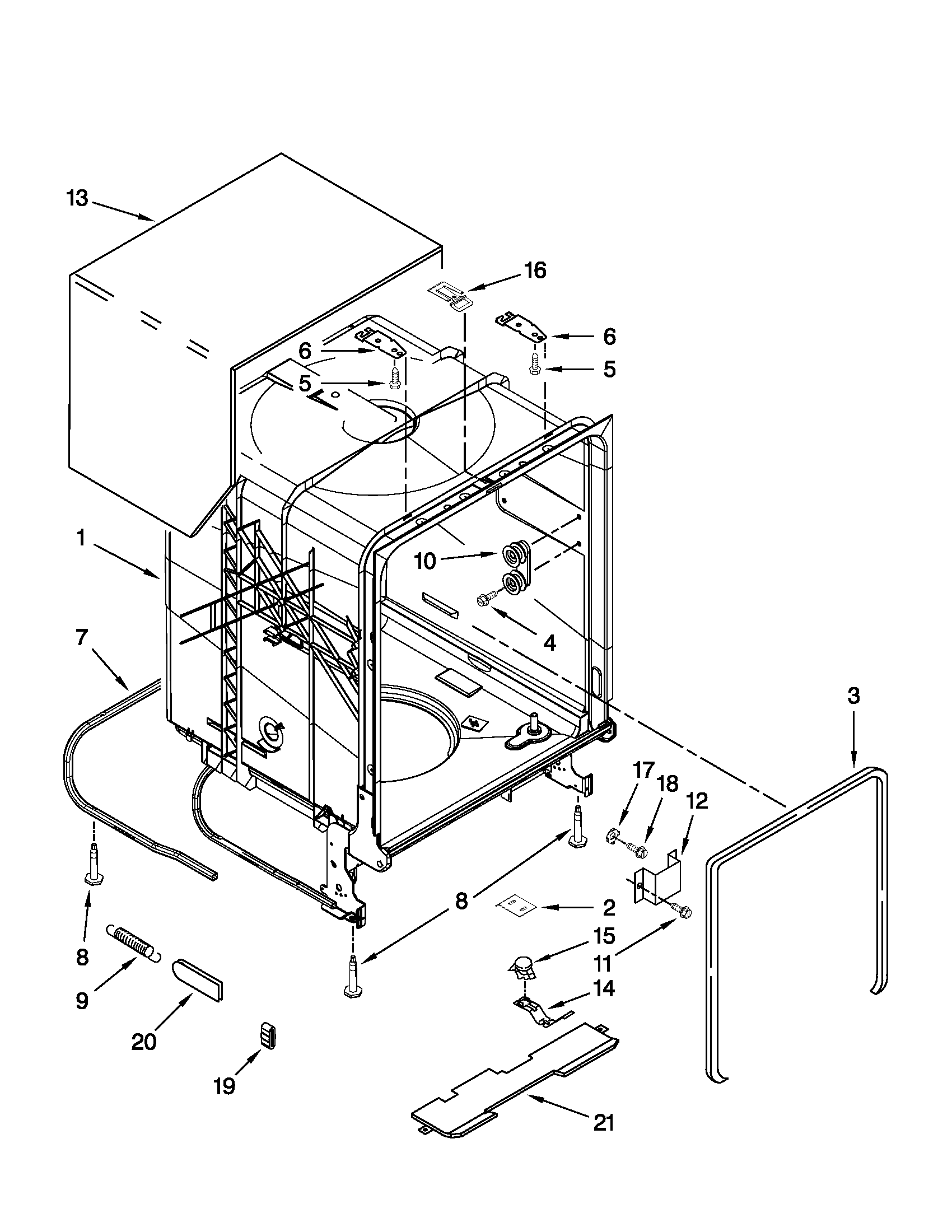 Whirlpool WDT710PAYB1 tub and frame parts diagram