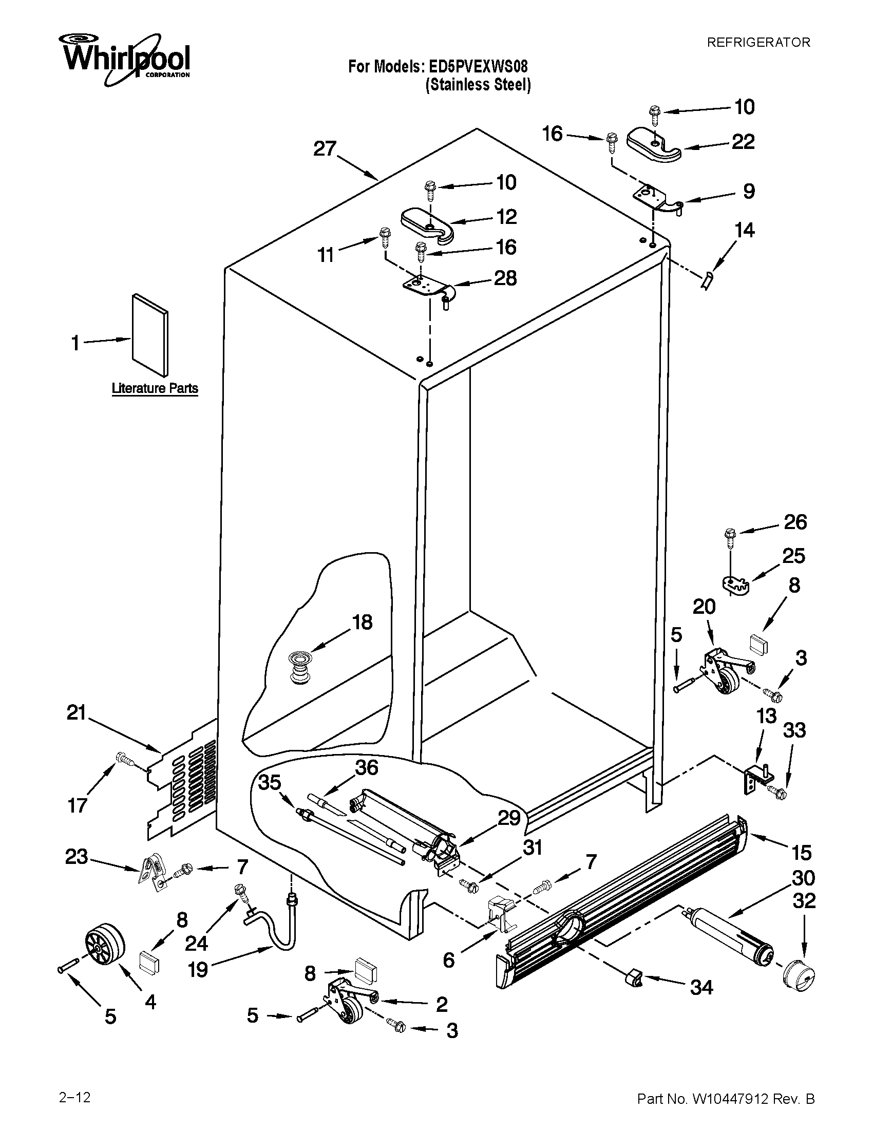 Whirlpool ED5PVEXWS08 cabinet parts diagram