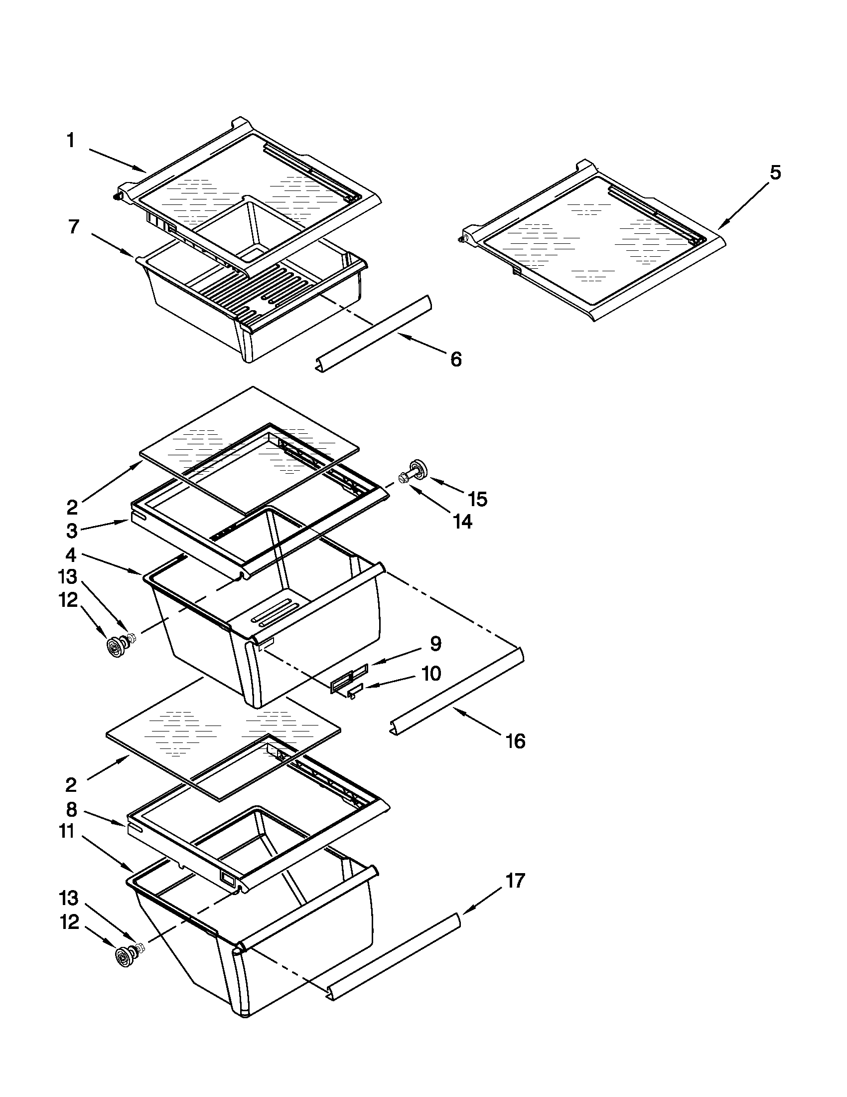 Whirlpool ED5PVEXWS08 refrigerator shelf parts diagram