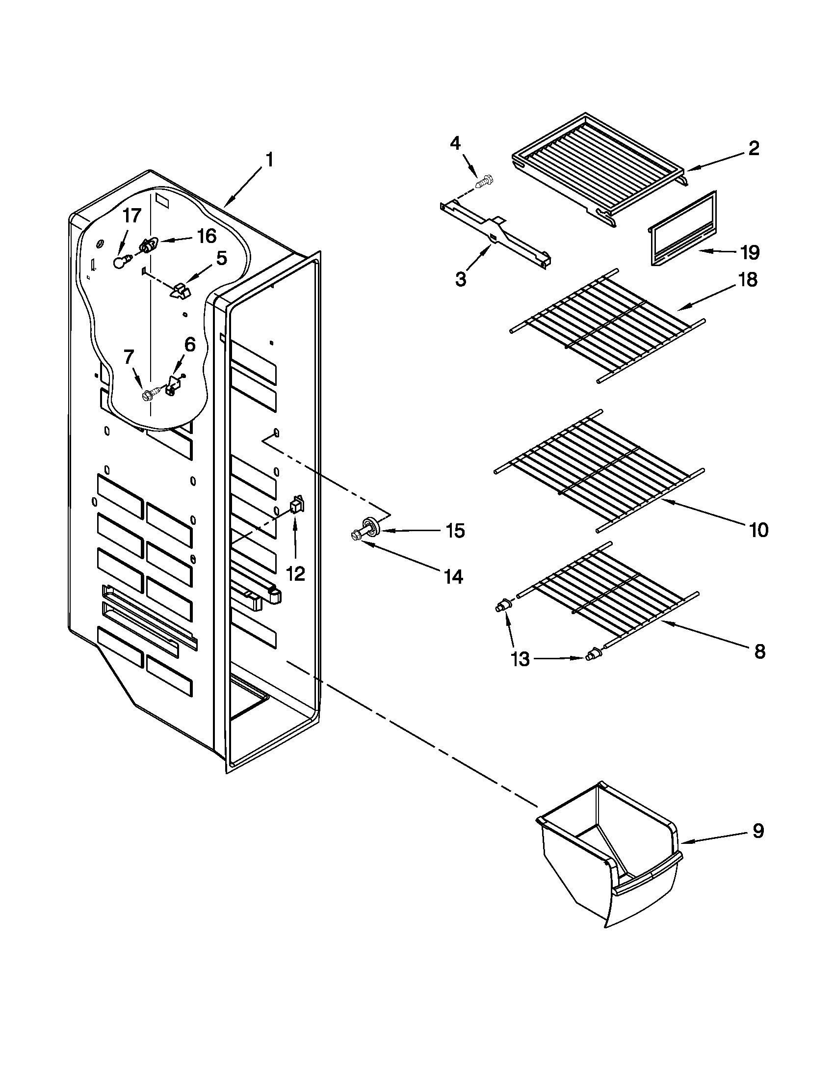 Whirlpool ED5PVEXWS08 freezer liner parts diagram