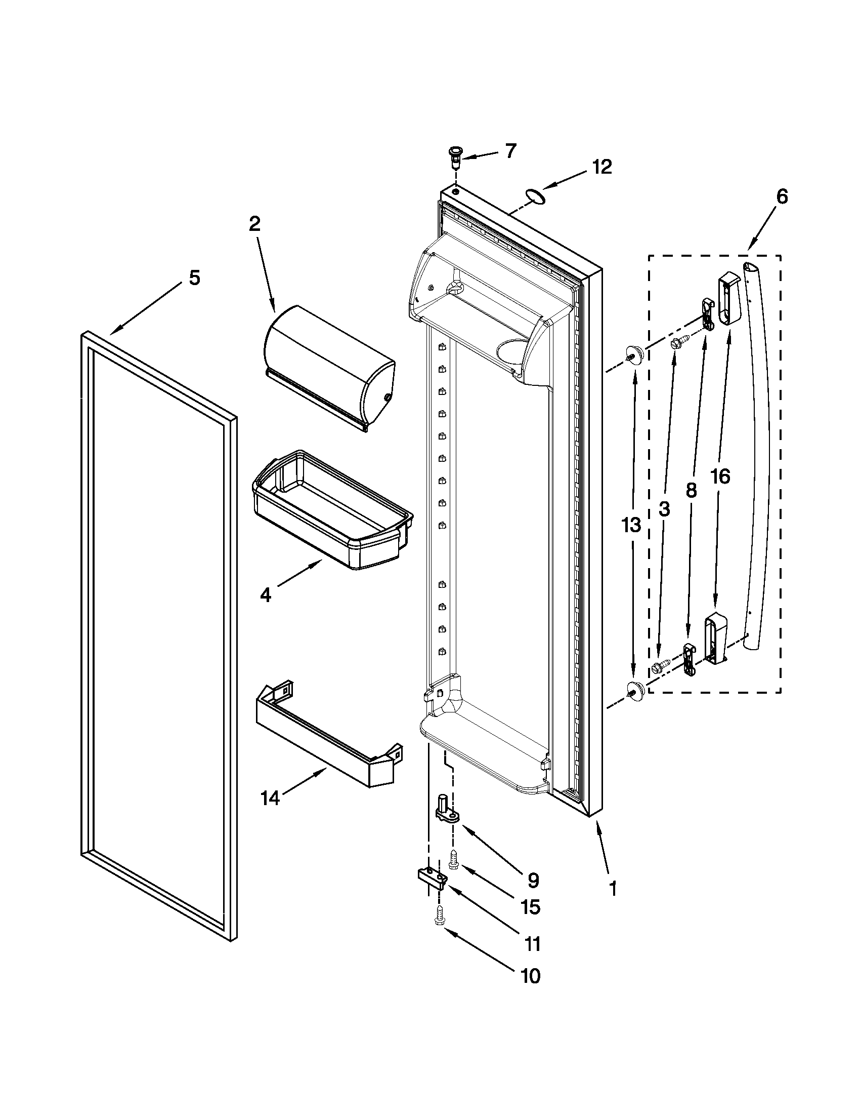 Whirlpool ED5PVEXWS08 refrigerator door parts diagram