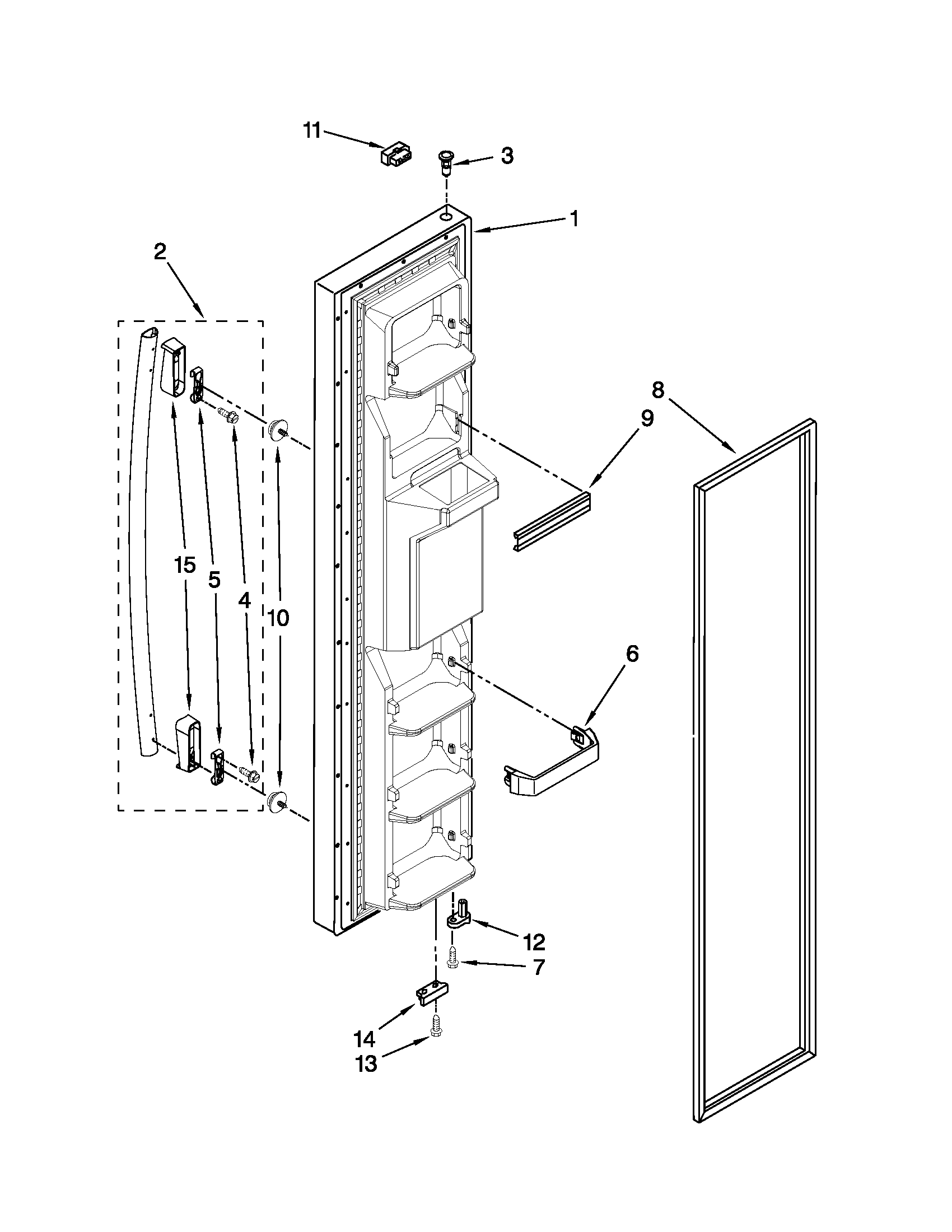 Whirlpool ED5PVEXWS08 freezer door parts diagram